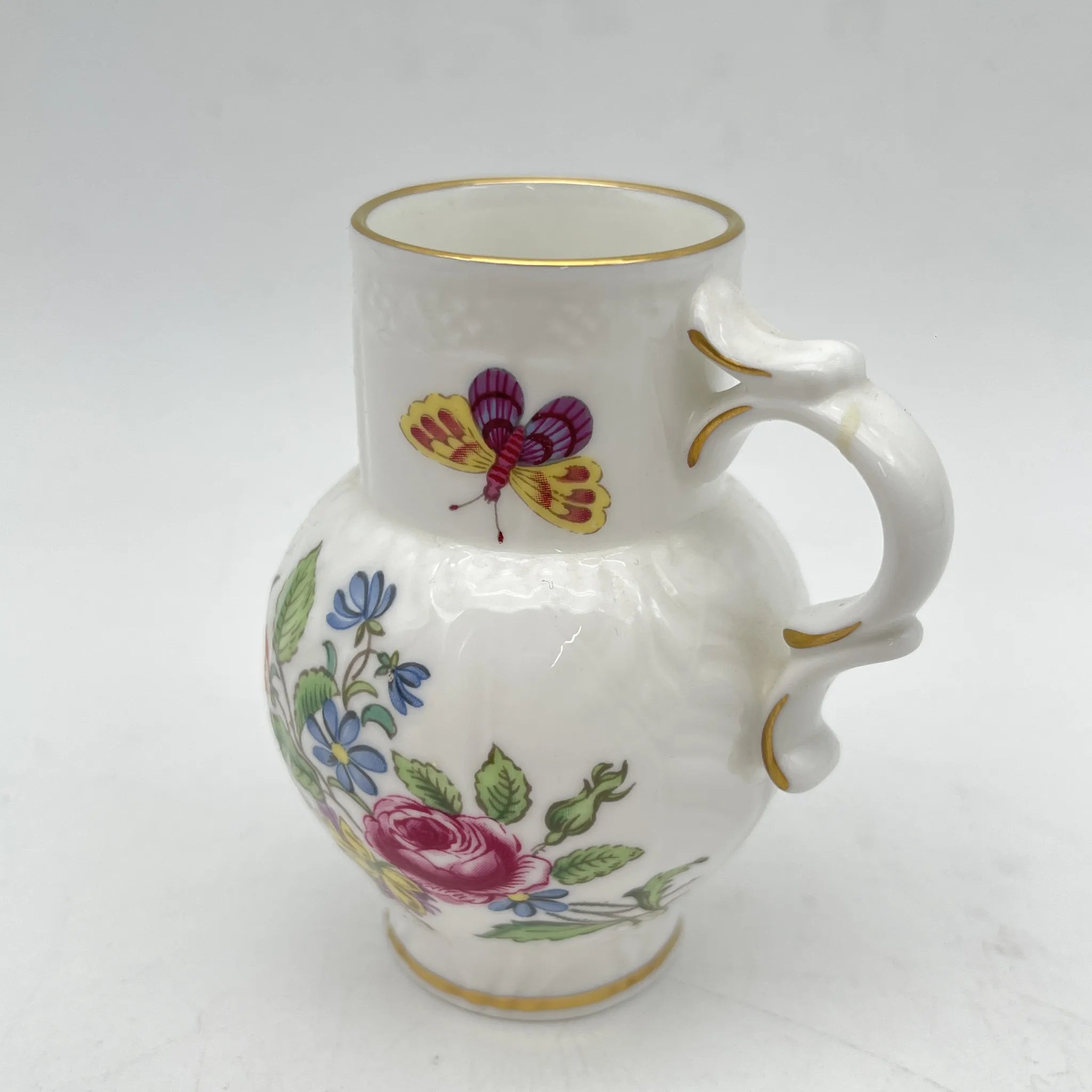 Royal Worcester /牛奶壶/ Historic Jug Collection / Ring-Neck Jug 1970年~ 1980年代左右/ Fine Bone China /英国/奶油，金彩装饰，黄金轮辋，鸟画，水果画，精致中国，收藏品，室内/ [复古]
