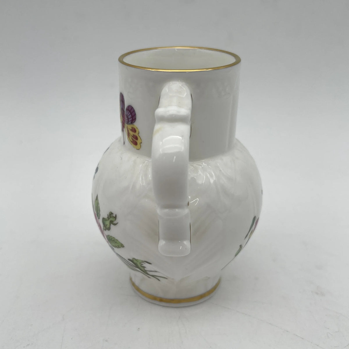 Royal Worcester /牛奶壶/ Historic Jug Collection / Ring-Neck Jug 1970年~ 1980年代左右/ Fine Bone China /英国/奶油，金彩装饰，黄金轮辋，鸟画，水果画，精致中国，收藏品，室内/ [复古]
