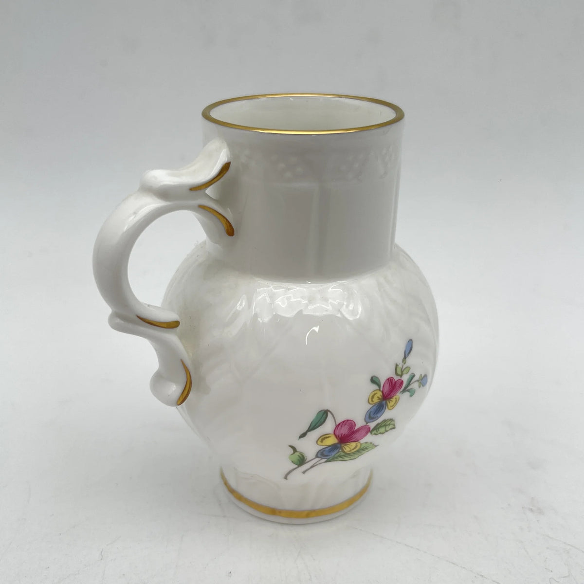 Royal Worcester /牛奶壶/ Historic Jug Collection / Ring-Neck Jug 1970年~ 1980年代左右/ Fine Bone China /英国/奶油，金彩装饰，黄金轮辋，鸟画，水果画，精致中国，收藏品，室内/ [复古]