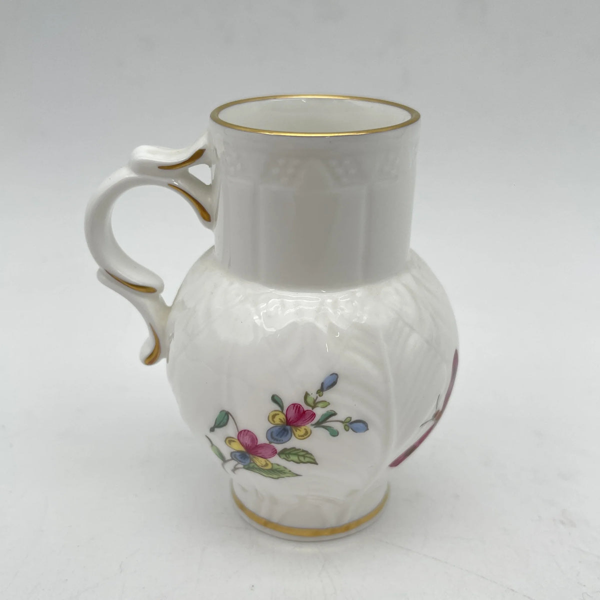 Royal Worcester /牛奶壶/ Historic Jug Collection / Ring-Neck Jug 1970年~ 1980年代左右/ Fine Bone China /英国/奶油，金彩装饰，黄金轮辋，鸟画，水果画，精致中国，收藏品，室内/ [复古]