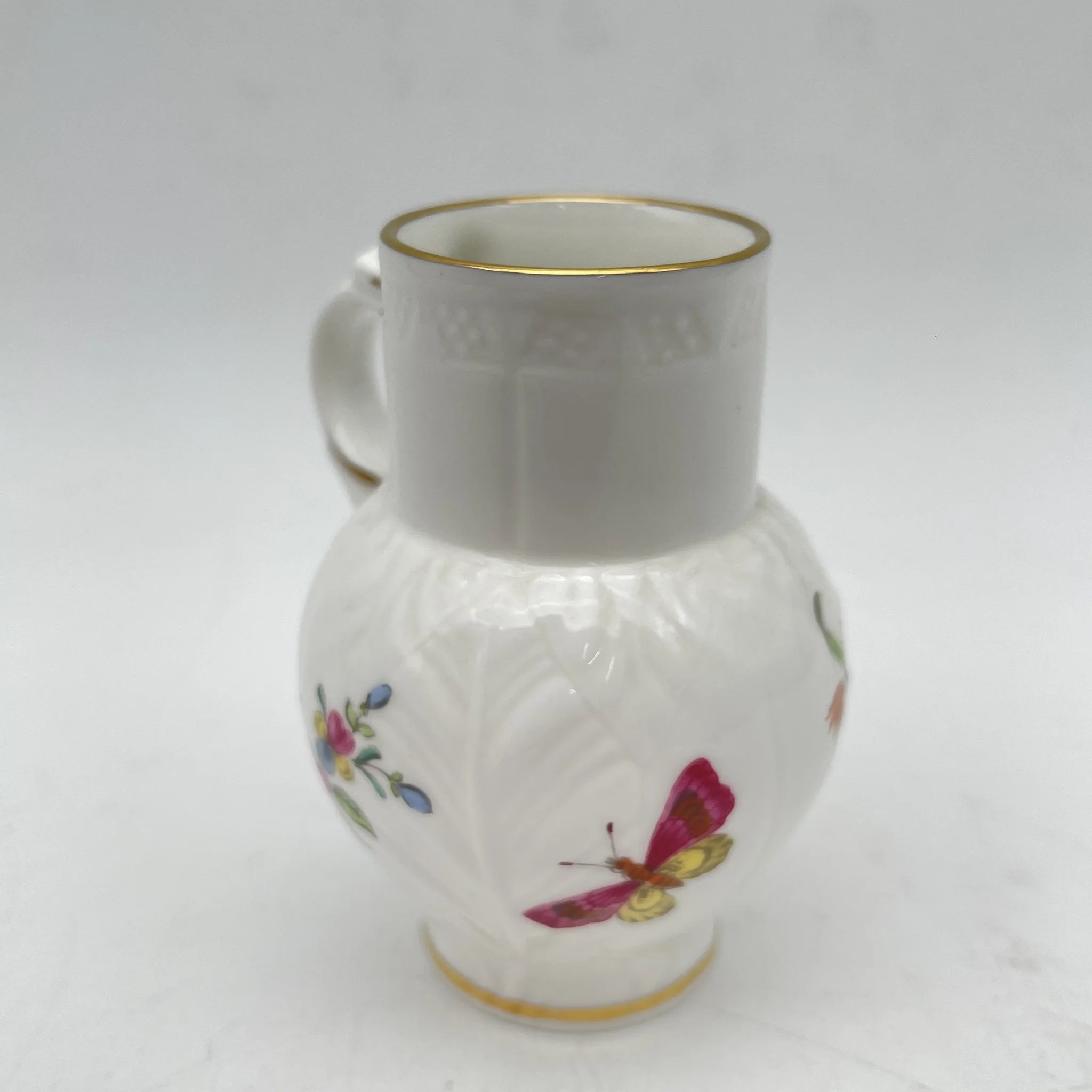 Royal Worcester /牛奶壶/ Historic Jug Collection / Ring-Neck Jug 1970年~ 1980年代左右/ Fine Bone China /英国/奶油，金彩装饰，黄金轮辋，鸟画，水果画，精致中国，收藏品，室内/ [复古]