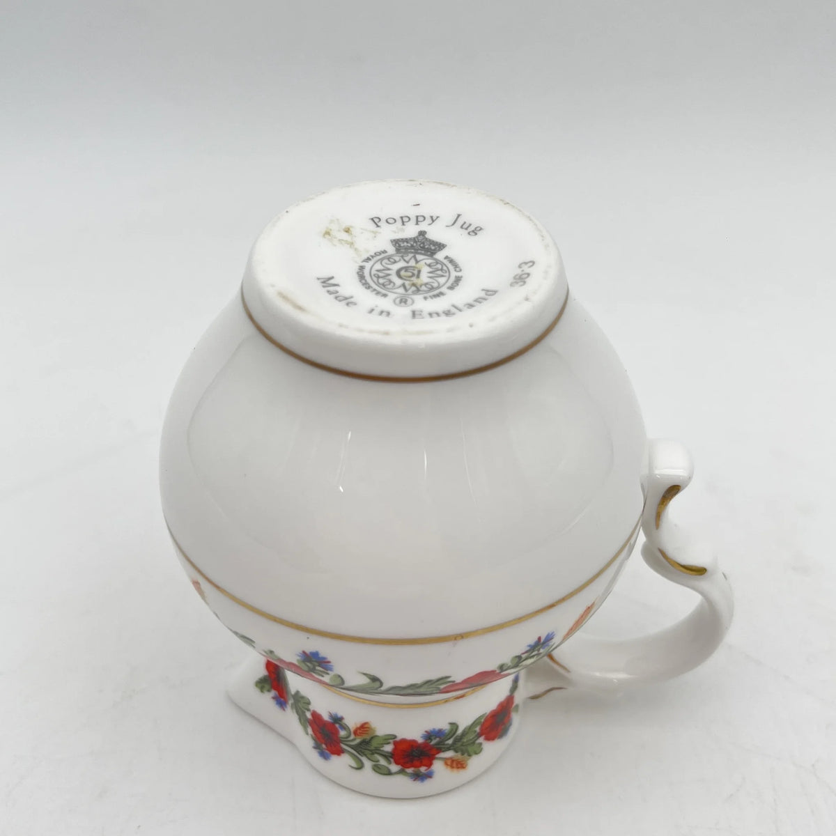 Royal Worcester /牛奶壶/ Historic Jug Collection / Poppy Jug / 1970 - 1980年代左右/ Fine Bone China /英国/牛奶水壶，牛奶壶，奶精，金彩，花卉图案，poppy绘画，精致中国，收藏品，室内/[复古]