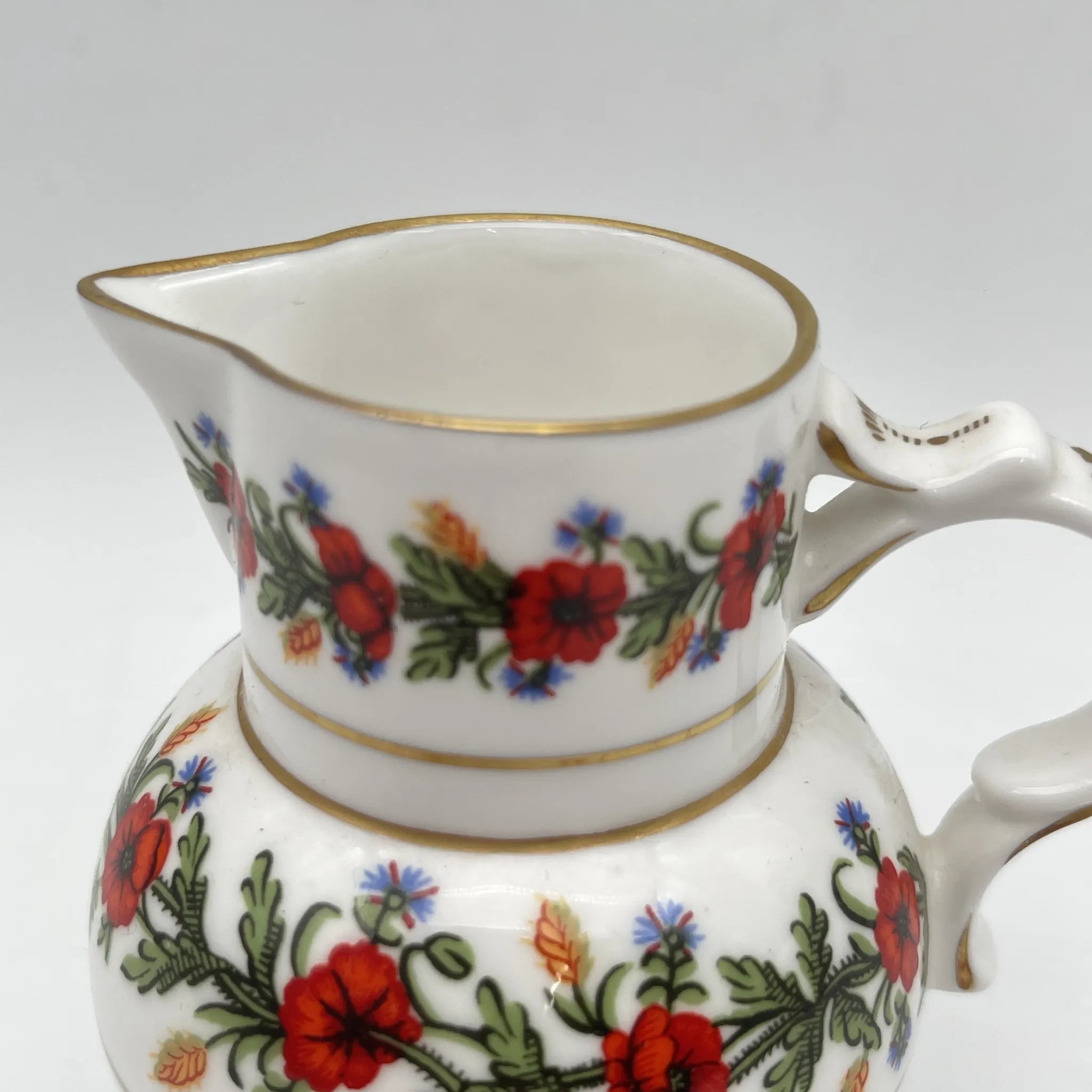 Royal Worcester /牛奶壶/ Historic Jug Collection / Poppy Jug / 1970 - 1980年代左右/ Fine Bone China /英国/牛奶水壶，牛奶壶，奶精，金彩，花卉图案，poppy绘画，精致中国，收藏品，室内/[复古]