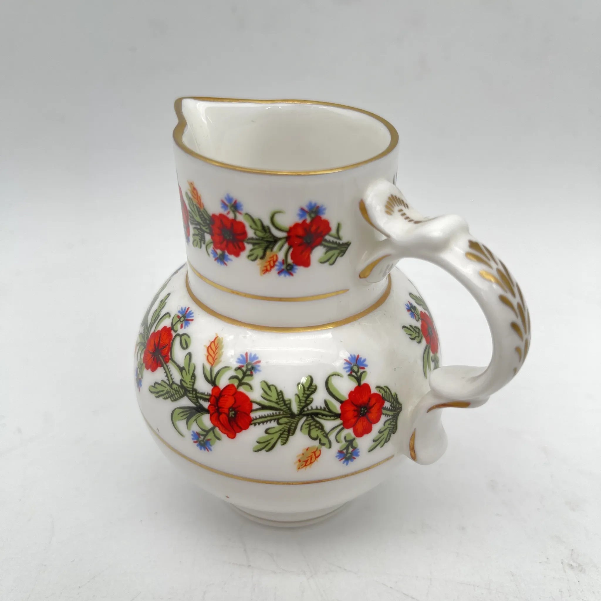 Royal Worcester /牛奶壶/ Historic Jug Collection / Poppy Jug / 1970 - 1980年代左右/ Fine Bone China /英国/牛奶水壶，牛奶壶，奶精，金彩，花卉图案，poppy绘画，精致中国，收藏品，室内/[复古]