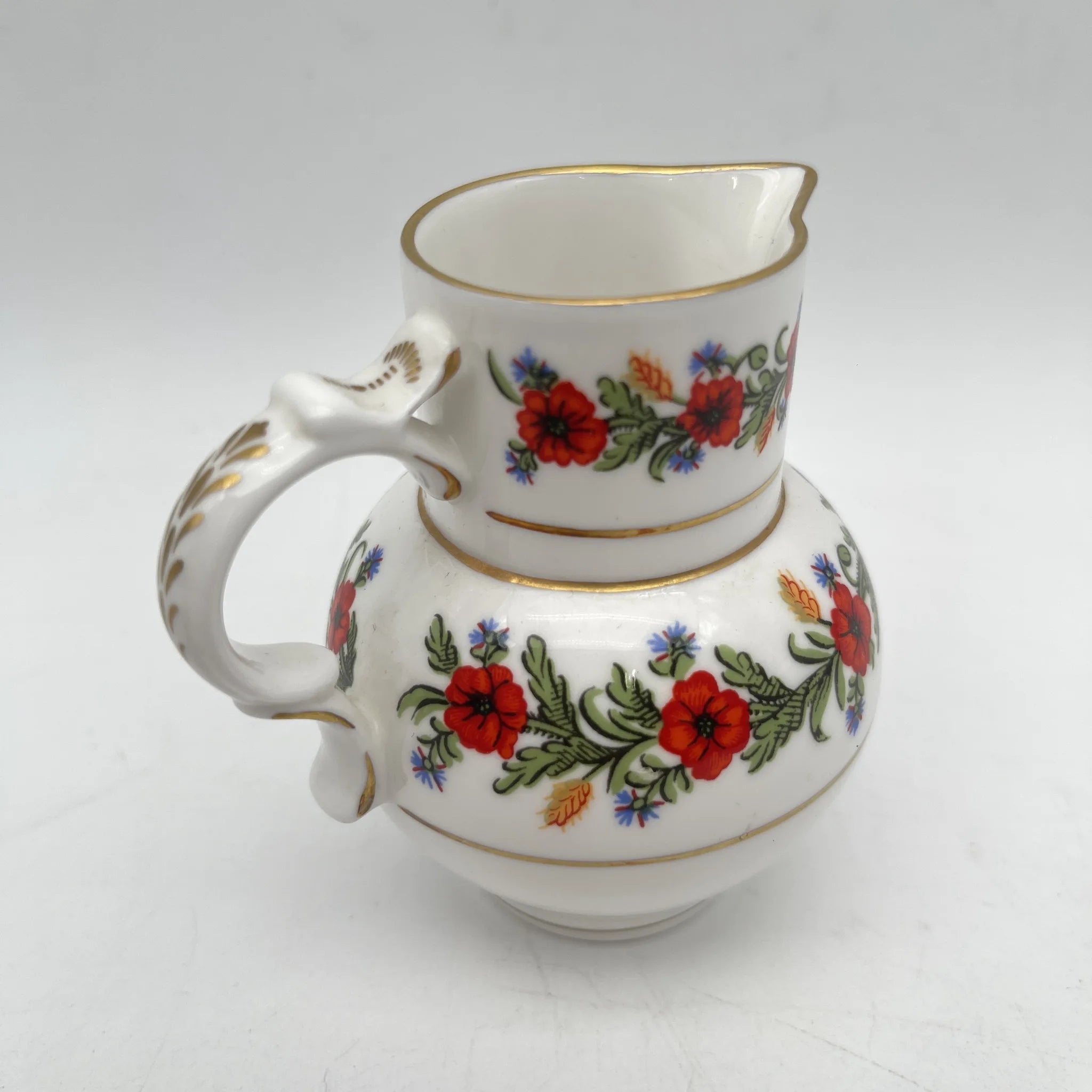 Royal Worcester /牛奶壶/ Historic Jug Collection / Poppy Jug / 1970 - 1980年代左右/ Fine Bone China /英国/牛奶水壶，牛奶壶，奶精，金彩，花卉图案，poppy绘画，精致中国，收藏品，室内/[复古]