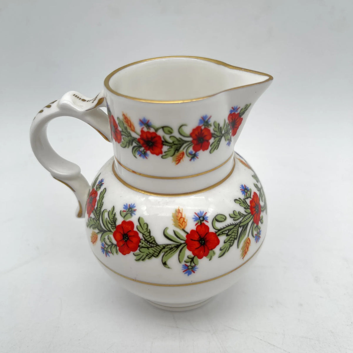 Royal Worcester /牛奶壶/ Historic Jug Collection / Poppy Jug / 1970 - 1980年代左右/ Fine Bone China /英国/牛奶水壶，牛奶壶，奶精，金彩，花卉图案，poppy绘画，精致中国，收藏品，室内/[复古]