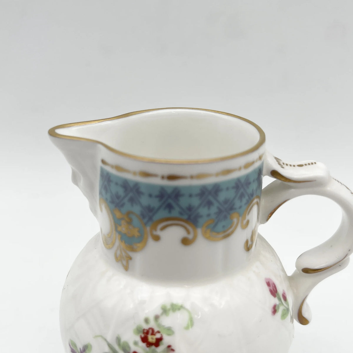 Royal Worcester /牛奶瓶/ Historic Jug Collection / Cabbage Leaf Jug / 1970年~ 1980年代左右/ Fine Bone China /英国/奶油，金彩装饰，黄金轮辋，鸟画，水果画，精致中国，收藏品，室内/ [复古]