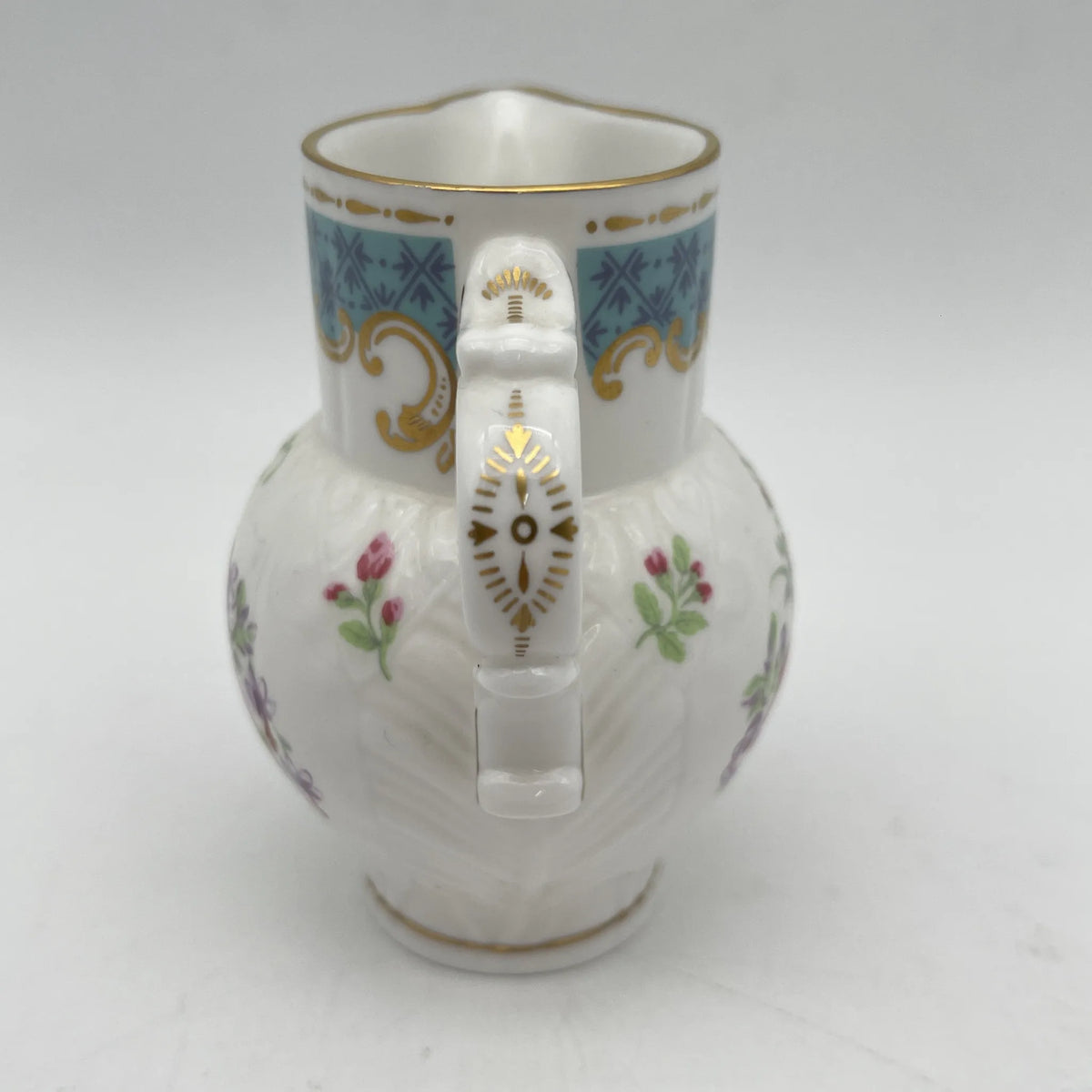 Royal Worcester /牛奶瓶/ Historic Jug Collection / Cabbage Leaf Jug / 1970年~ 1980年代左右/ Fine Bone China /英国/奶油，金彩装饰，黄金轮辋，鸟画，水果画，精致中国，收藏品，室内/ [复古]