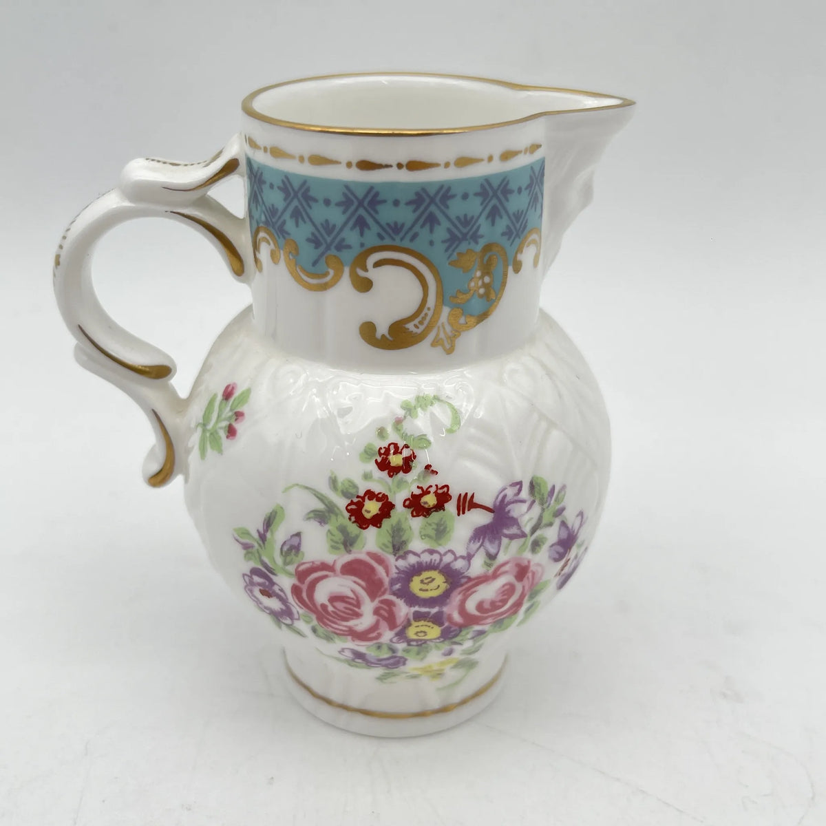 Royal Worcester /牛奶瓶/ Historic Jug Collection / Cabbage Leaf Jug / 1970年~ 1980年代左右/ Fine Bone China /英国/奶油，金彩装饰，黄金轮辋，鸟画，水果画，精致中国，收藏品，室内/ [复古]