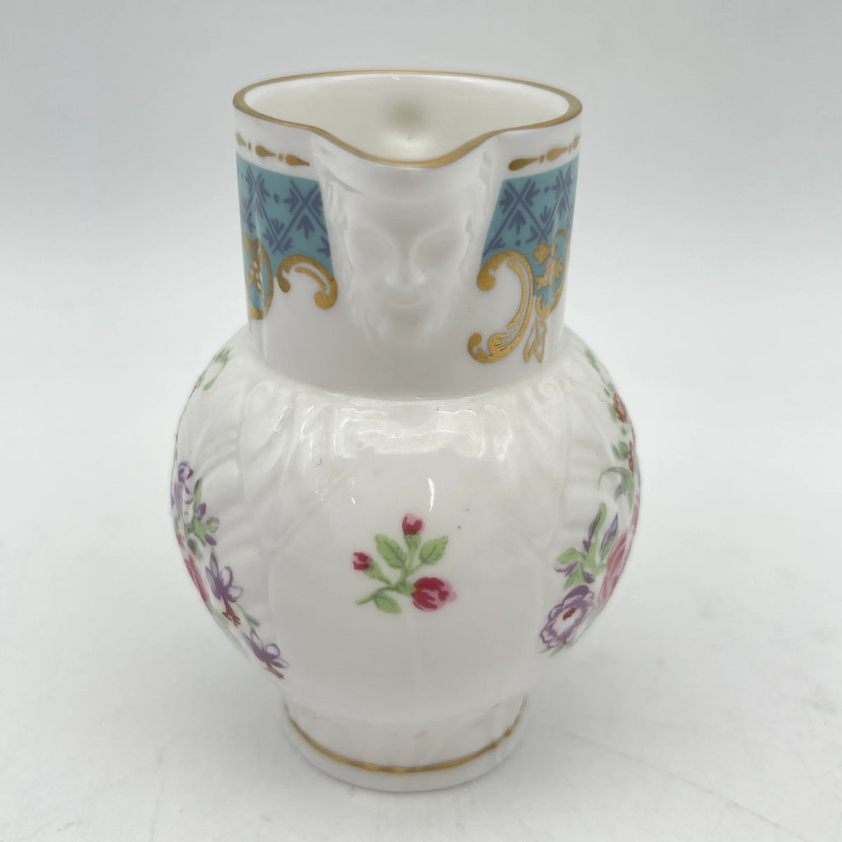 Royal Worcester /牛奶瓶/ Historic Jug Collection / Cabbage Leaf Jug / 1970年~ 1980年代左右/ Fine Bone China /英国/奶油，金彩装饰，黄金轮辋，鸟画，水果画，精致中国，收藏品，室内/ [复古]