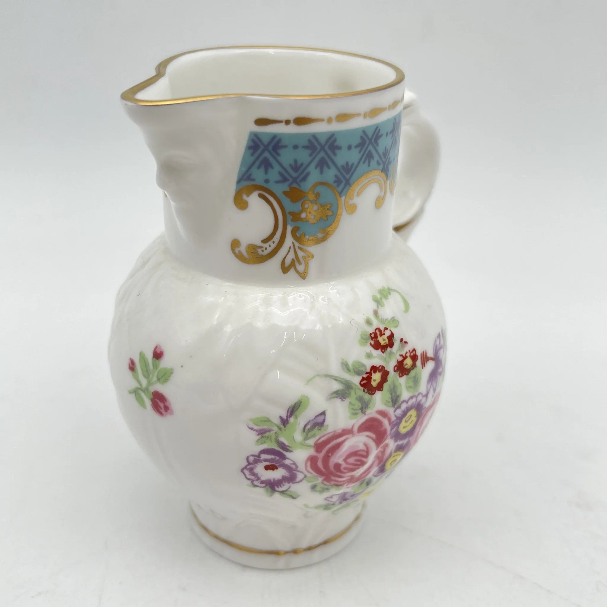 Royal Worcester /牛奶瓶/ Historic Jug Collection / Cabbage Leaf Jug / 1970年~ 1980年代左右/ Fine Bone China /英国/奶油，金彩装饰，黄金轮辋，鸟画，水果画，精致中国，收藏品，室内/ [复古]