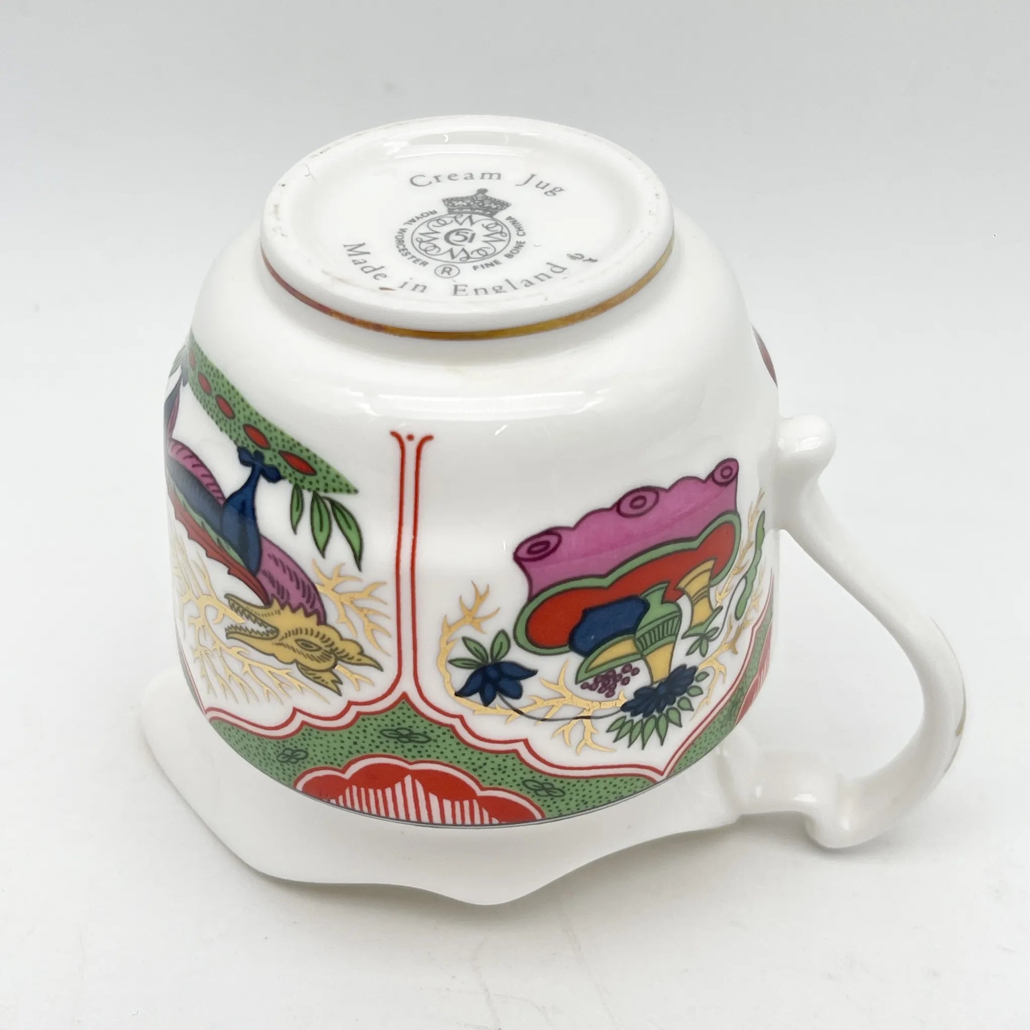 Royal Worcester /牛奶壶/ Historic Jug Collection / Cream Jug / 1970 - 1980年代左右/ Fine Bone China /英国/奶油，金彩装饰，黄金轮辋，鸟画，水果画，精致中国，收藏品，室内/[复古]