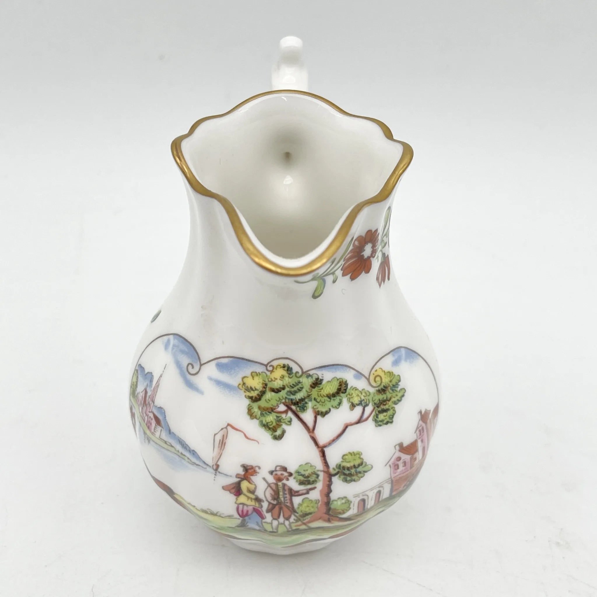 Royal Worcester /牛奶瓶/ Historic Jug Collection / Silver Shape Jug / 1970年~ 1980年代左右/ Fine Bone China /英国/奶油，金彩装饰，黄金轮辋，鸟画，水果画，精致中国，收藏品，室内/ [复古]