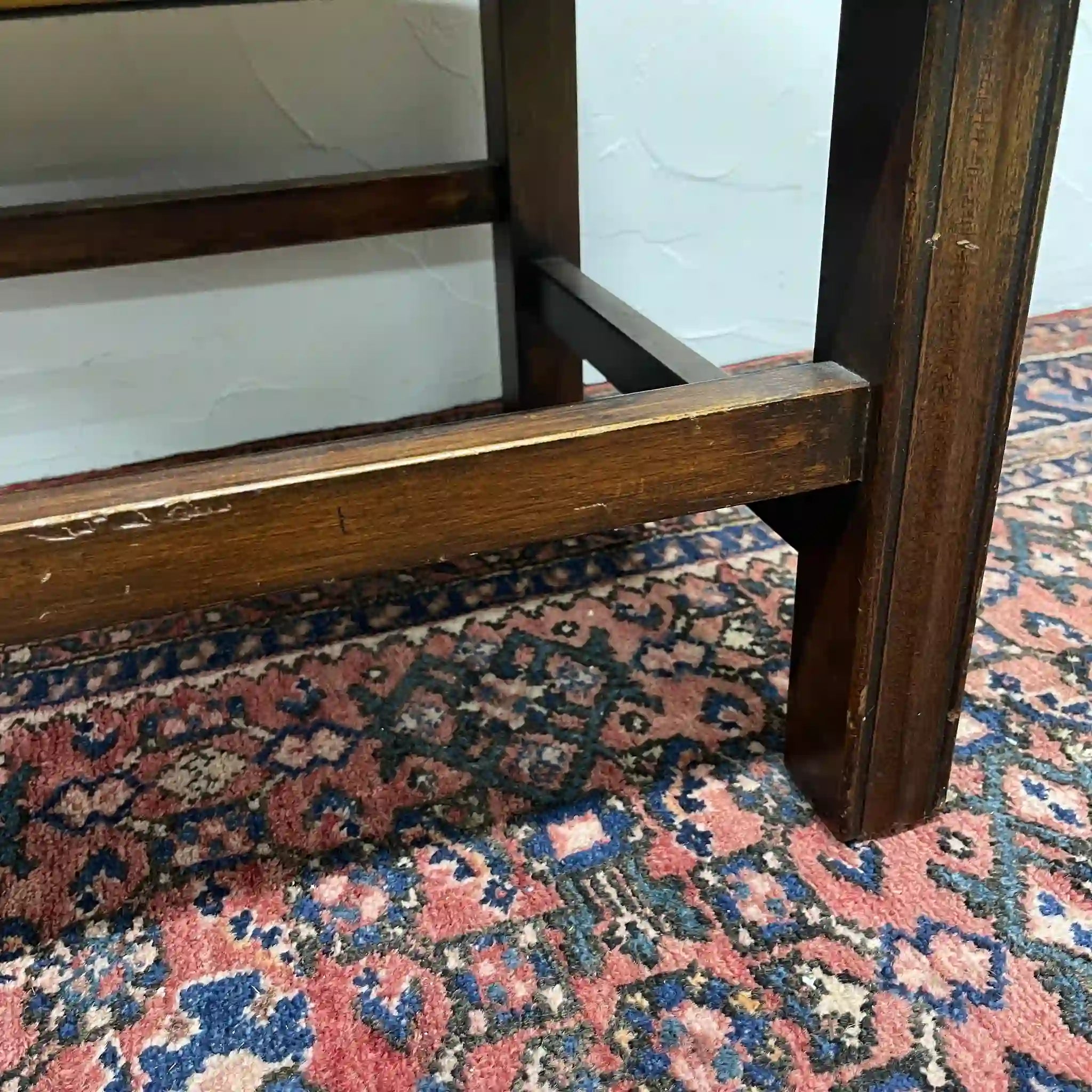 Ottoman (Chesterfield) / Late 20c / Genuine cow leather / British / Square leg, leather bench, British vintage, store fixtures, industrial furniture, tufting, wood frame / [Vintage]