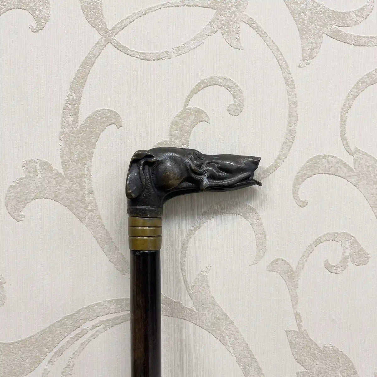 Cane / Animal head walking stick / Early to mid 20th century / Metal / Decorative handle, hard wooden shaft, gentleman style / [Antique]