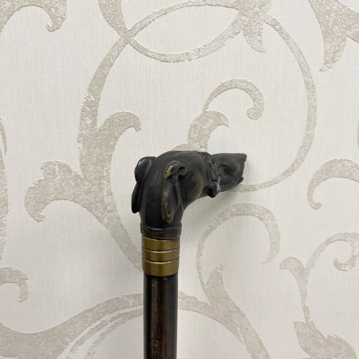 Cane / Animal head walking stick / Early to mid 20th century / Metal / Decorative handle, hard wooden shaft, gentleman style / [Antique]