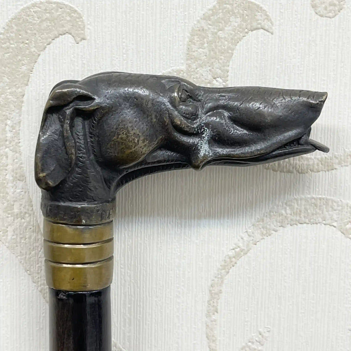 Cane / Animal head walking stick / Early to mid 20th century / Metal / Decorative handle, hard wooden shaft, gentleman style / [Antique]