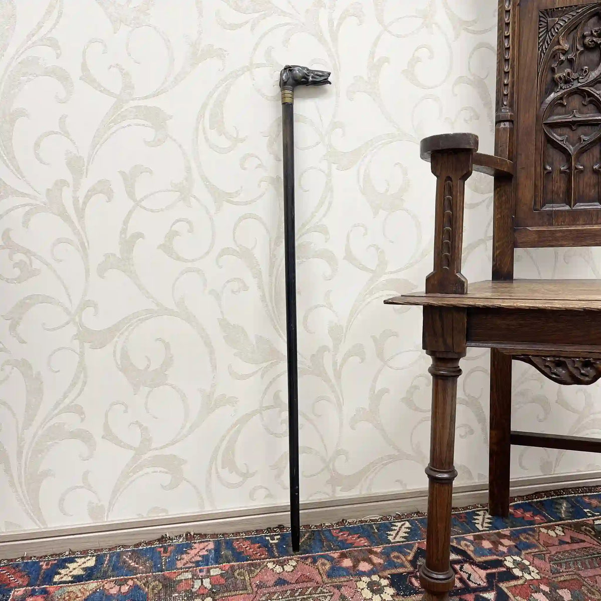 Cane / Animal head walking stick / Early to mid 20th century / Metal / Decorative handle, hard wooden shaft, gentleman style / [Antique]