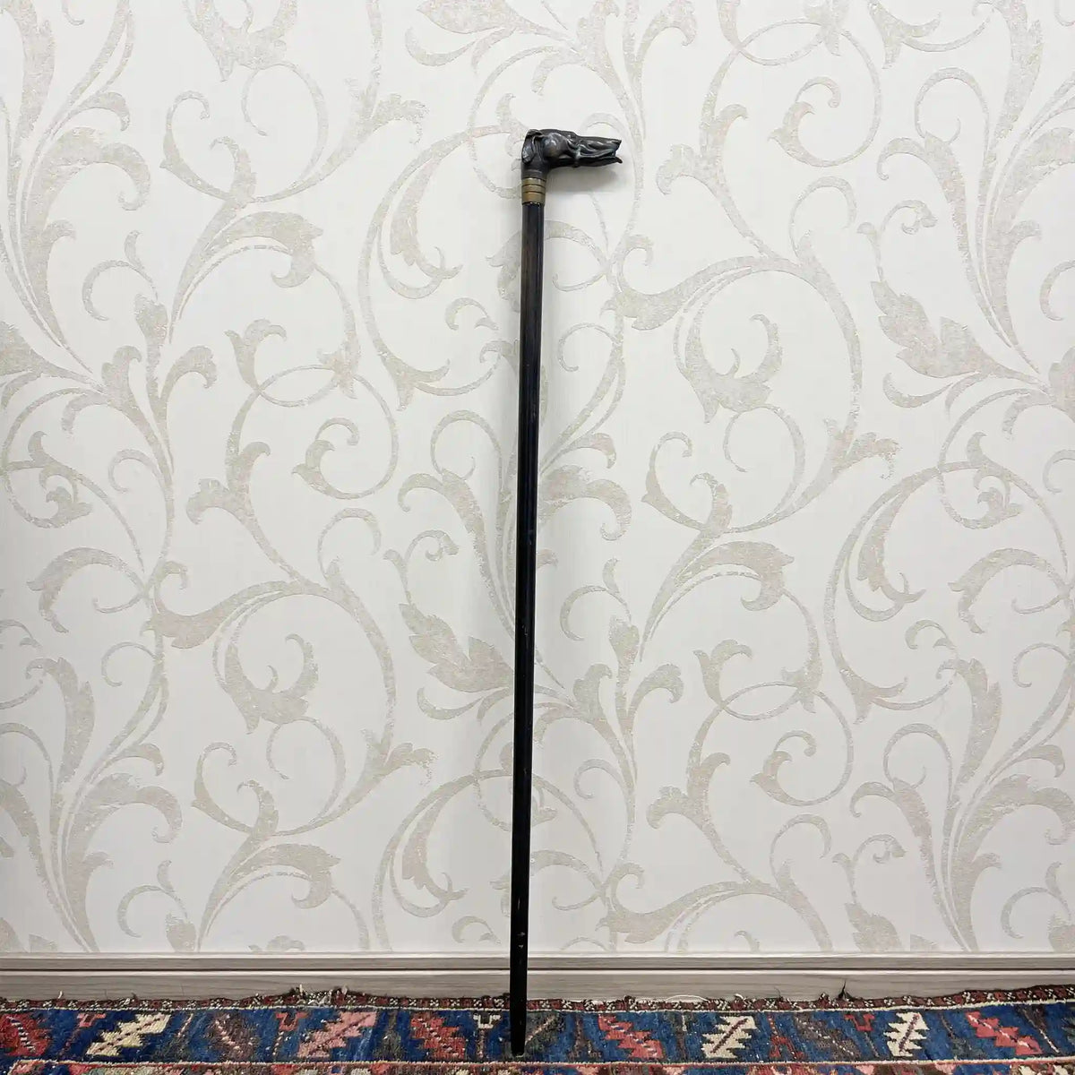 Cane / Animal head walking stick / Early to mid 20th century / Metal / Decorative handle, hard wooden shaft, gentleman style / [Antique]