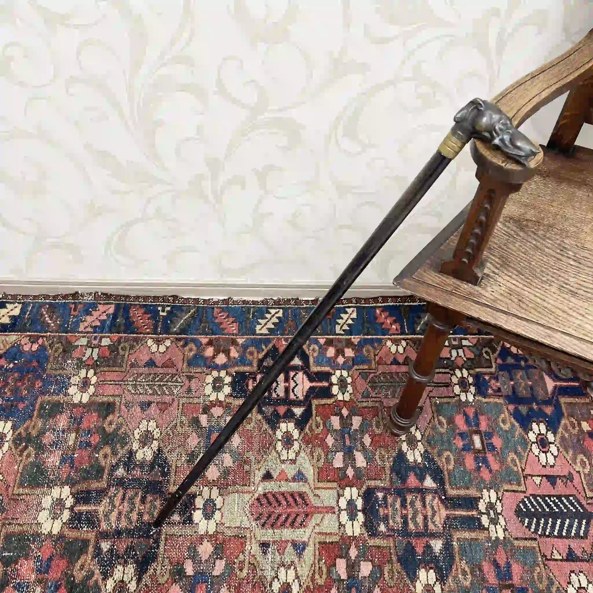 Cane / Animal head walking stick / Early to mid 20th century / Metal / Decorative handle, hard wooden shaft, gentleman style / [Antique]