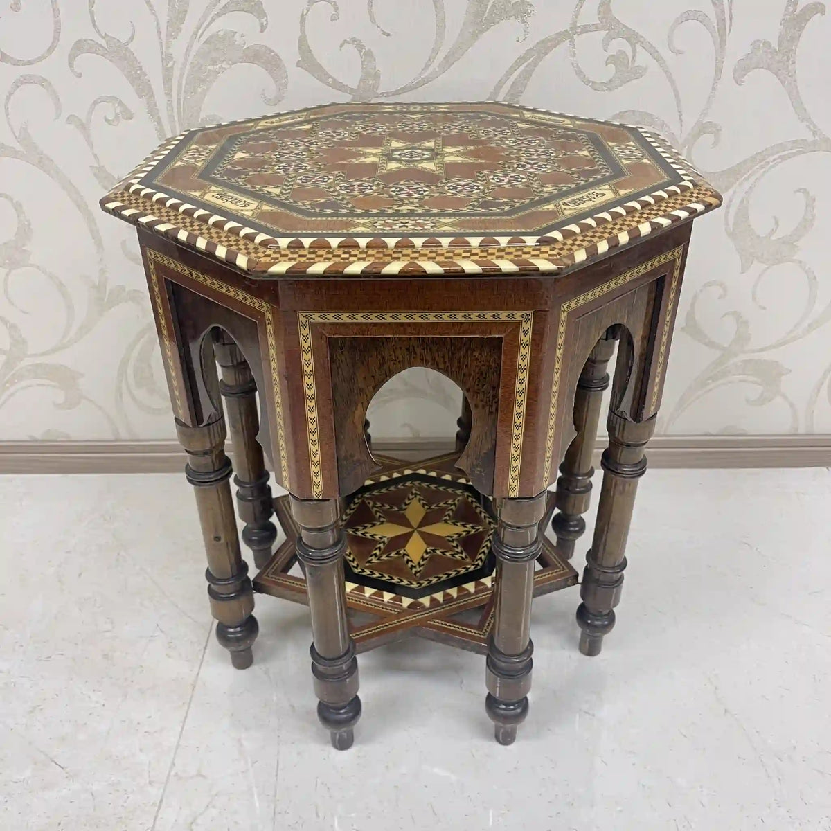 Side table (cafe table) / Moorish style / late 20c / mahogany / inlay, marquetry, octagon, antique style / [Vintage]