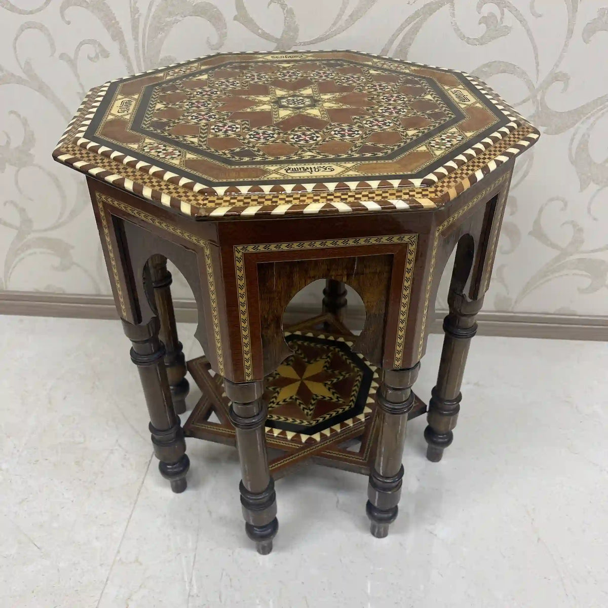 Side table (cafe table) / Moorish style / late 20c / mahogany / inlay, marquetry, octagon, antique style / [Vintage]