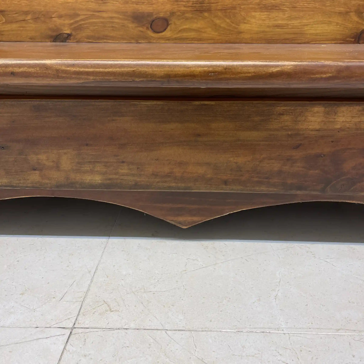 Church bench (3-seater chair) / 1980-90s / Solid pine / Spain / Hand painted tile, solid pine, drawer storage, country / [Vintage]