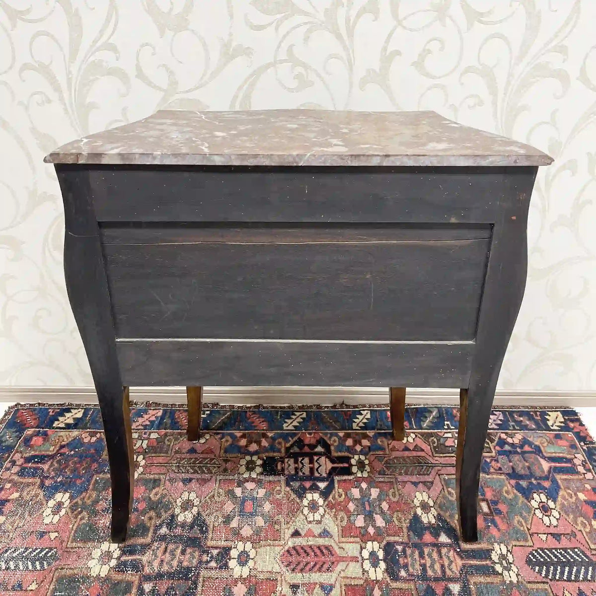 Wooden two-tiered chest (side chest) / Louis XV style / mid-late 20c / walnut / France / no lock, cat legs, inlay, marble top, petite commode, console, storage / [Antique]