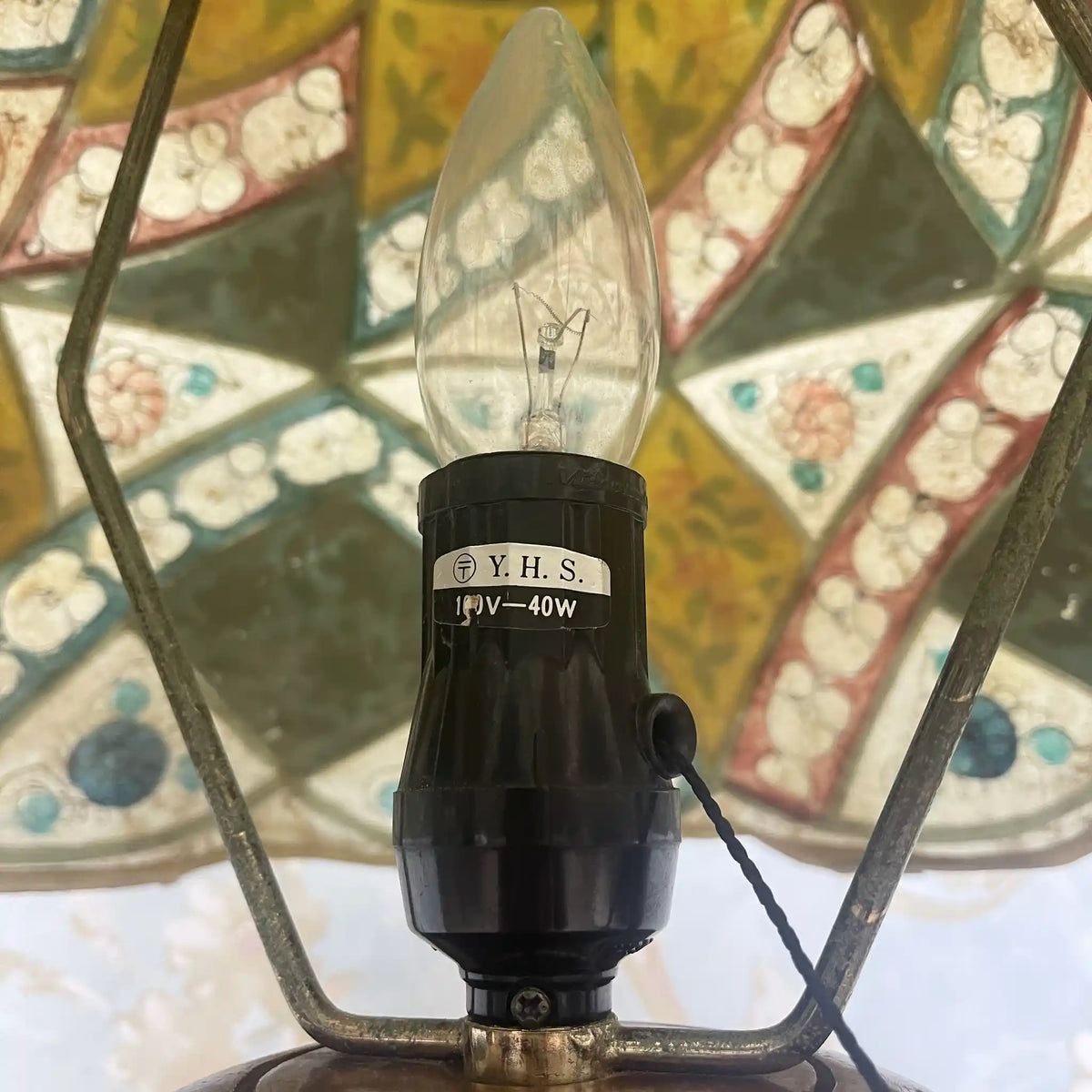 Table lamp / 1970-90s / leather / hand painted, geometric pattern, stand light, old electric tone, mark genuine leather, / [Vintage]
