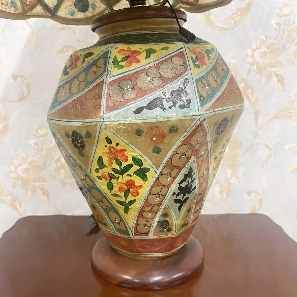 Table lamp / 1970-90s / leather / hand painted, geometric pattern, stand light, old electric tone, mark genuine leather, / [Vintage]