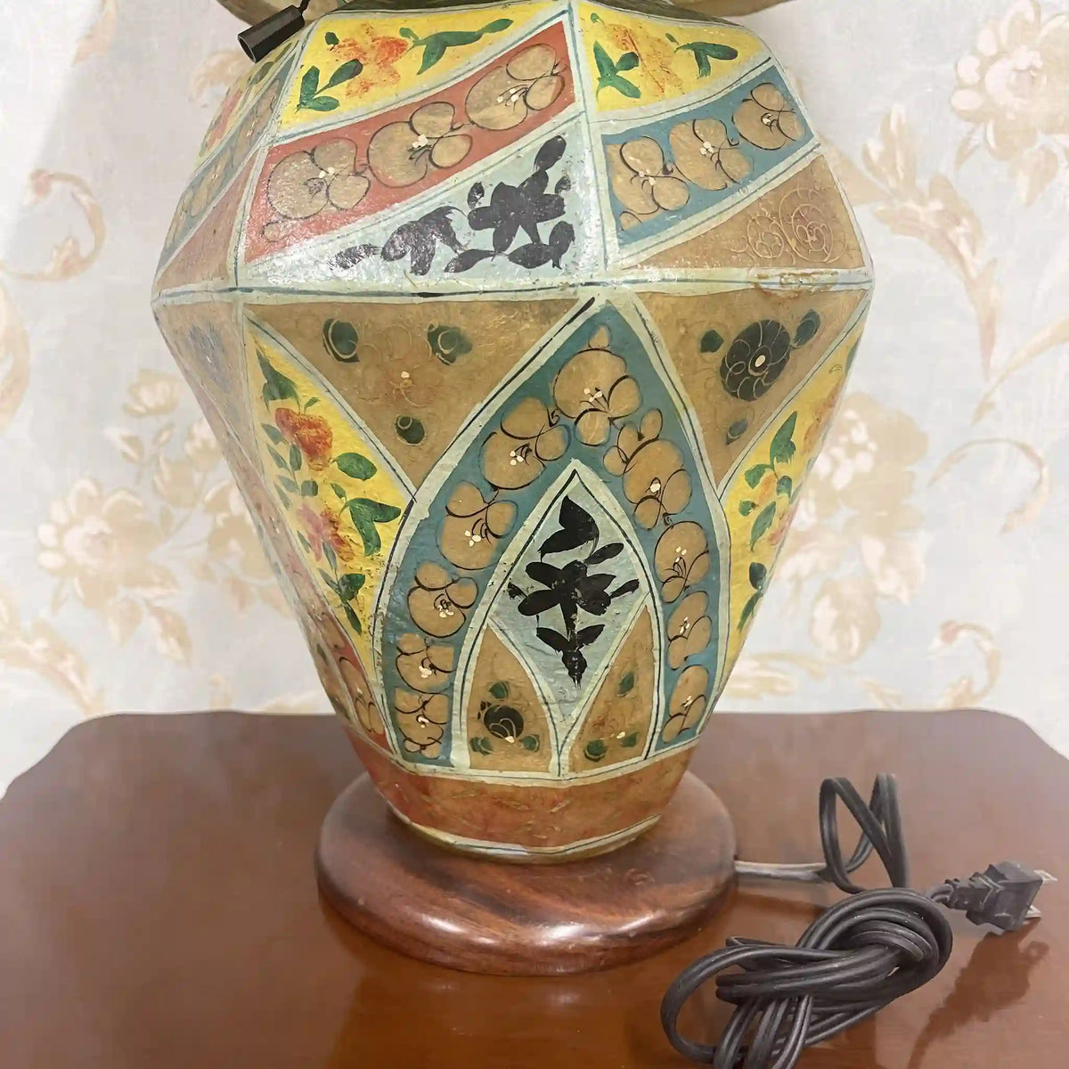 Table lamp / 1970-90s / leather / hand painted, geometric pattern, stand light, old electric tone, mark genuine leather, / [Vintage]