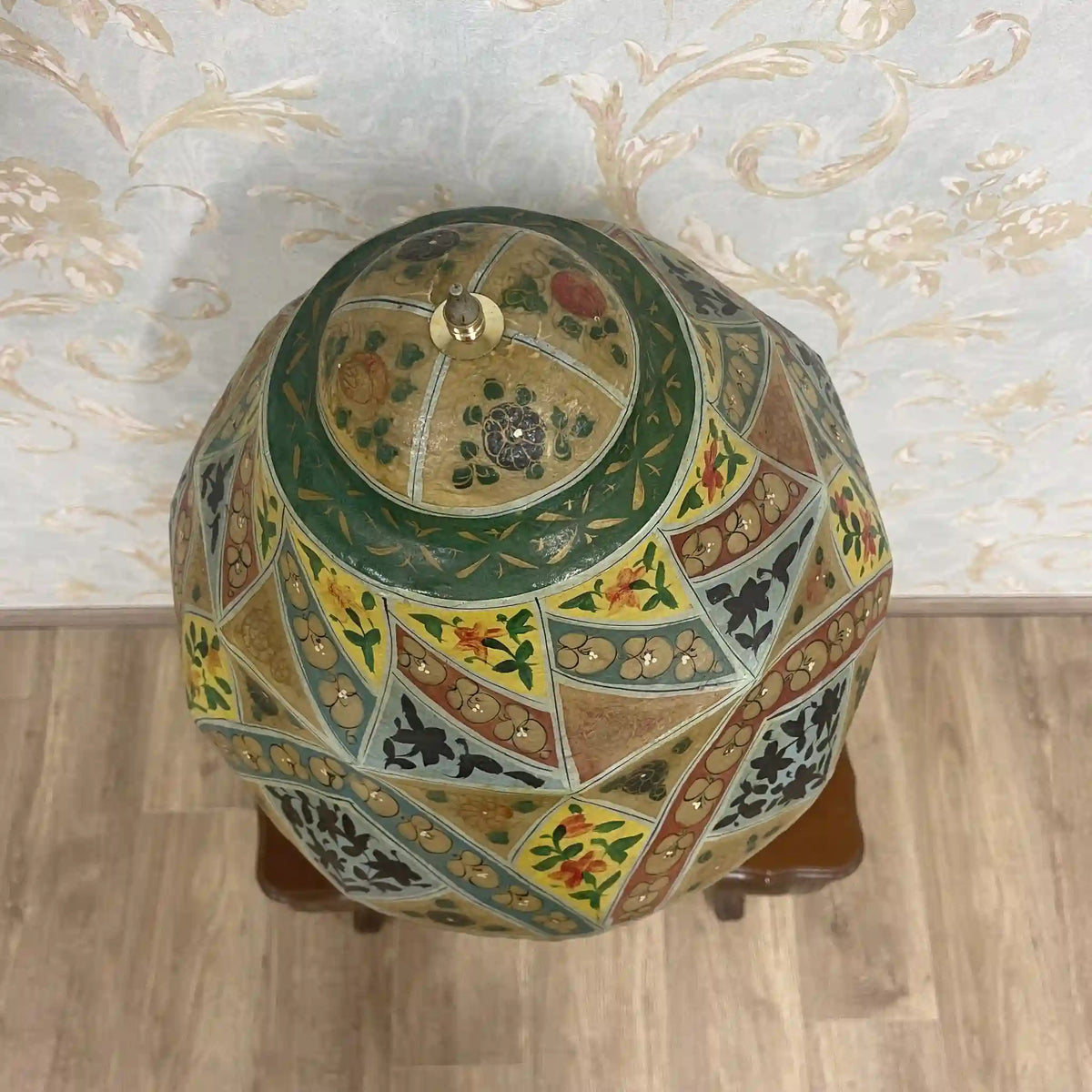 Table lamp / 1970-90s / leather / hand painted, geometric pattern, stand light, old electric tone, mark genuine leather, / [Vintage]