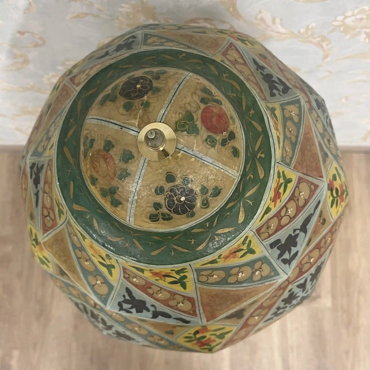 Table lamp / 1970-90s / leather / hand painted, geometric pattern, stand light, old electric tone, mark genuine leather, / [Vintage]