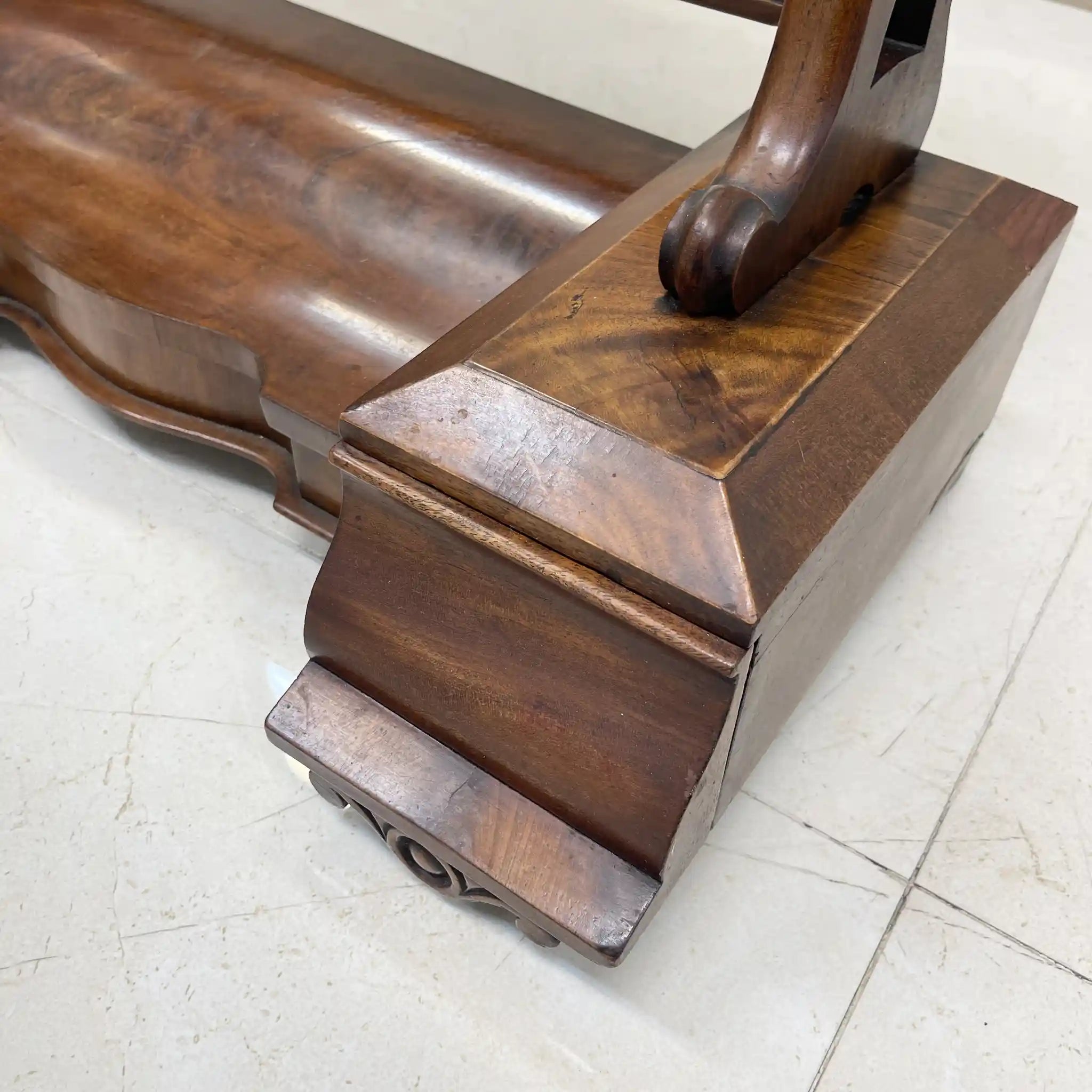 Dressing Mirror / 1830-1900s / Wood / Victorian, Scroll Carving, Bentwood Supports, Arched Frame, Walnut Grain / [Antique]