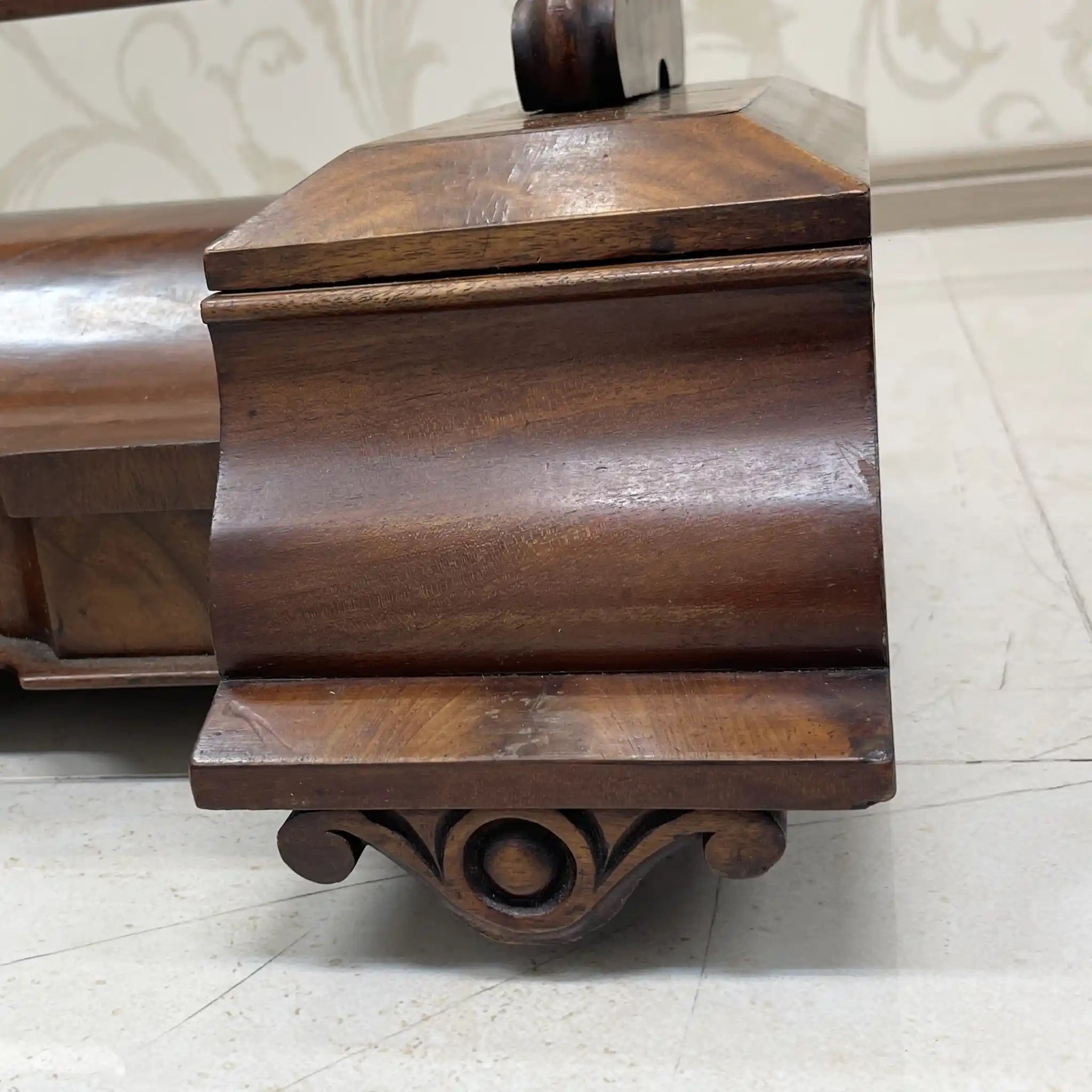 Dressing Mirror / 1830-1900s / Wood / Victorian, Scroll Carving, Bentwood Supports, Arched Frame, Walnut Grain / [Antique]