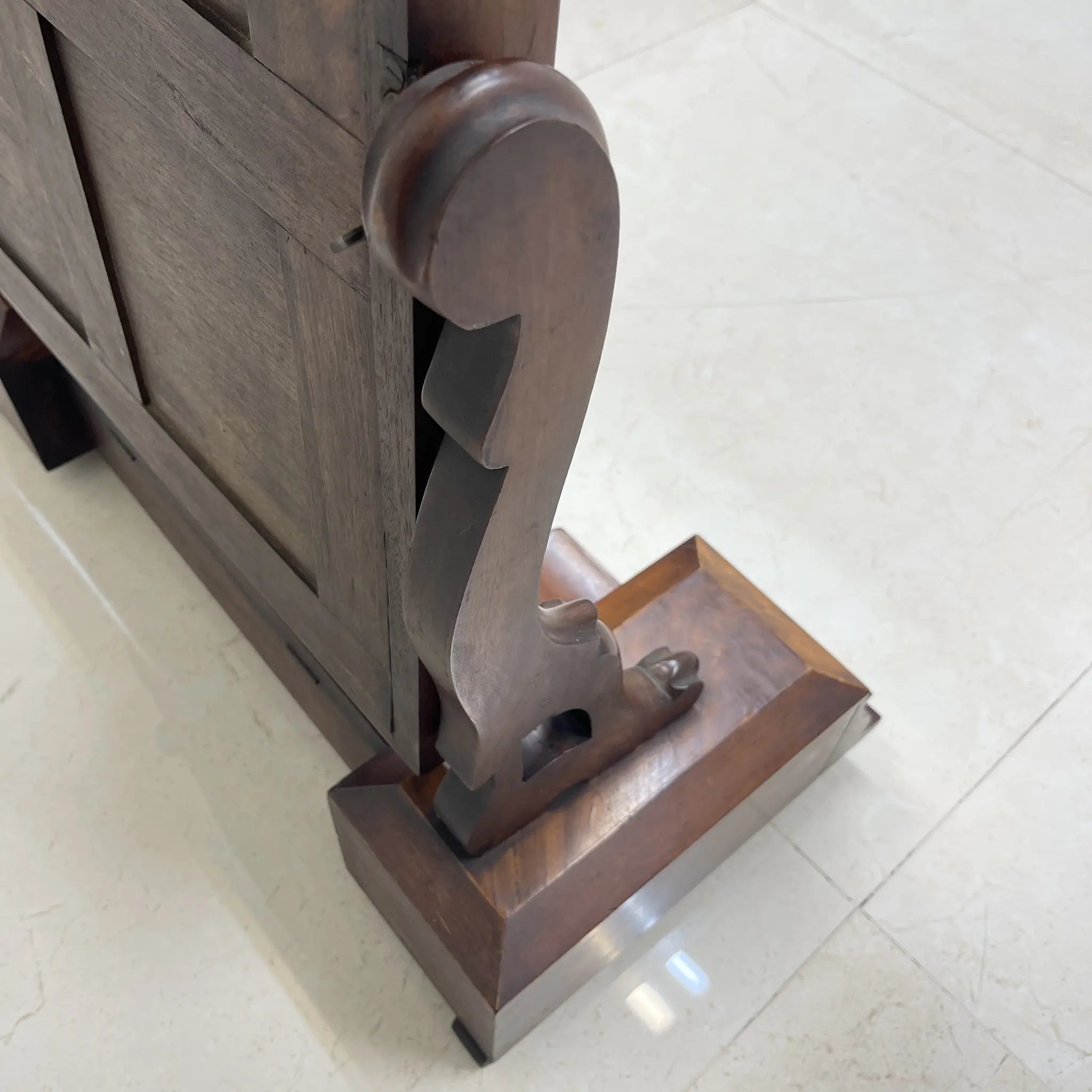 Dressing Mirror / 1830-1900s / Wood / Victorian, Scroll Carving, Bentwood Supports, Arched Frame, Walnut Grain / [Antique]