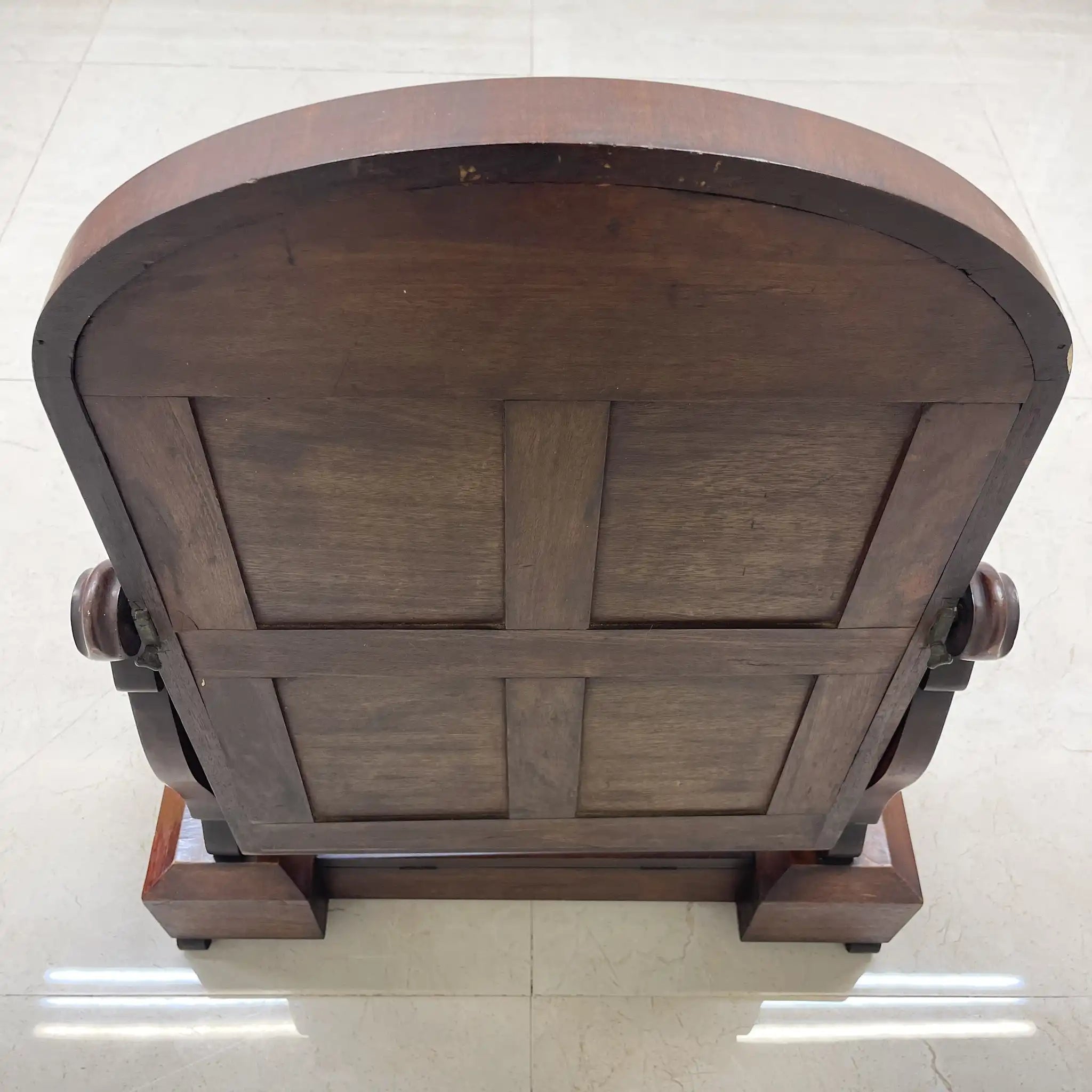 Dressing Mirror / 1830-1900s / Wood / Victorian, Scroll Carving, Bentwood Supports, Arched Frame, Walnut Grain / [Antique]