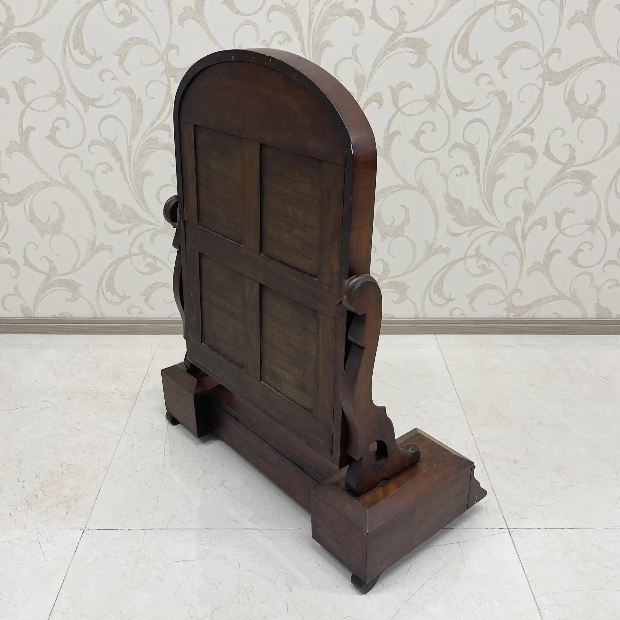 Dressing Mirror / 1830-1900s / Wood / Victorian, Scroll Carving, Bentwood Supports, Arched Frame, Walnut Grain / [Antique]