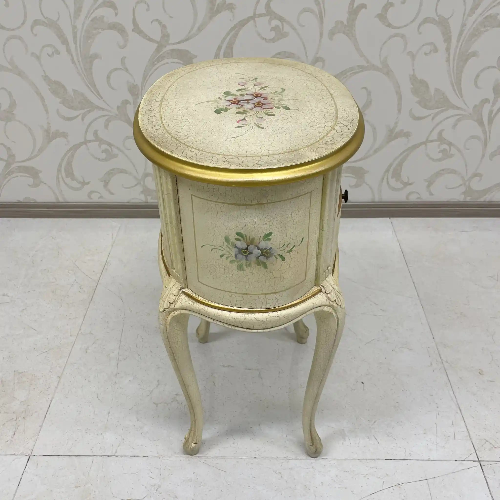 Side Chest / Late 20th Century / Wood / Cabriole Legs, Floral, Gilt, Hand-Painted / [Antique]