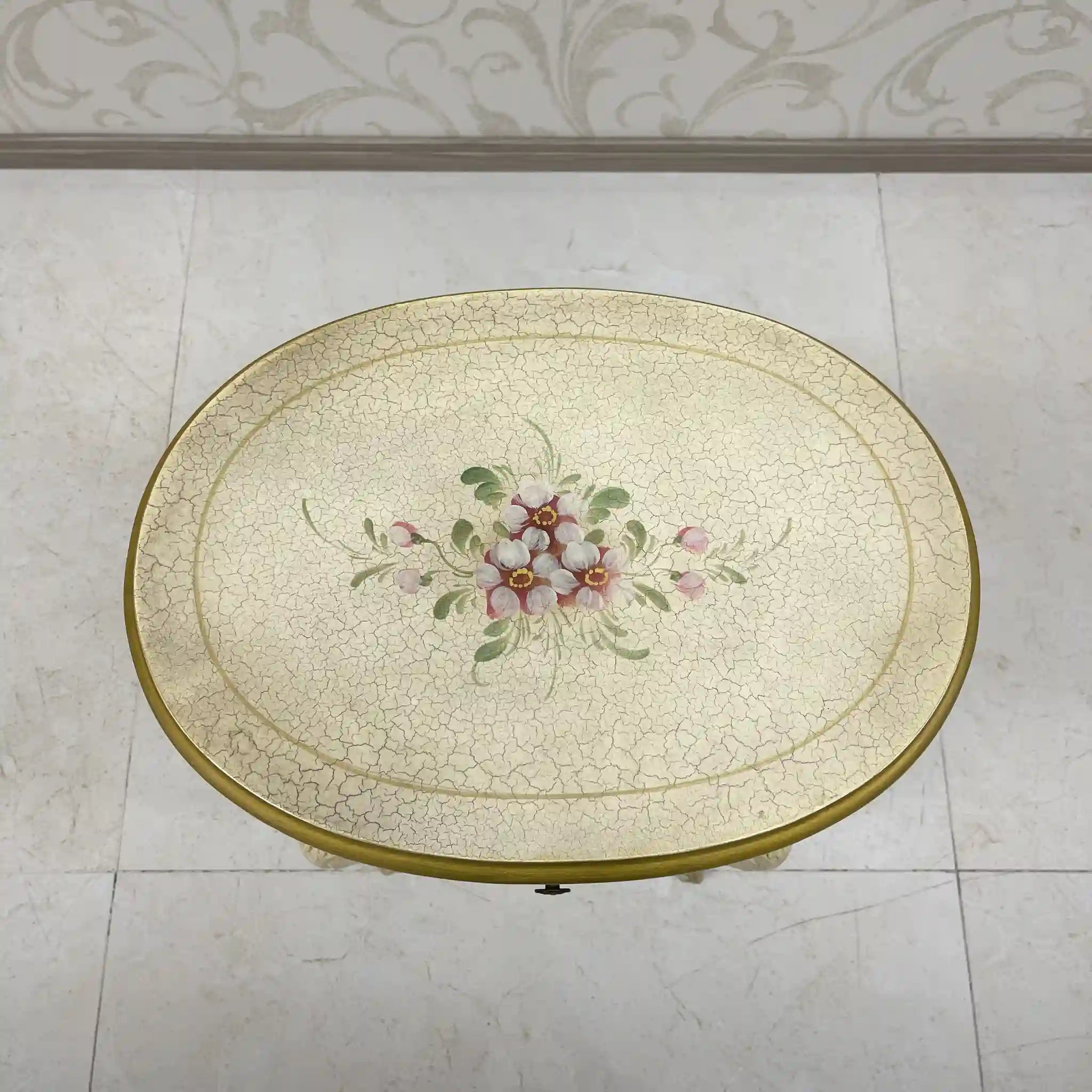 Side Chest / Late 20th Century / Wood / Cabriole Legs, Floral, Gilt, Hand-Painted / [Antique]