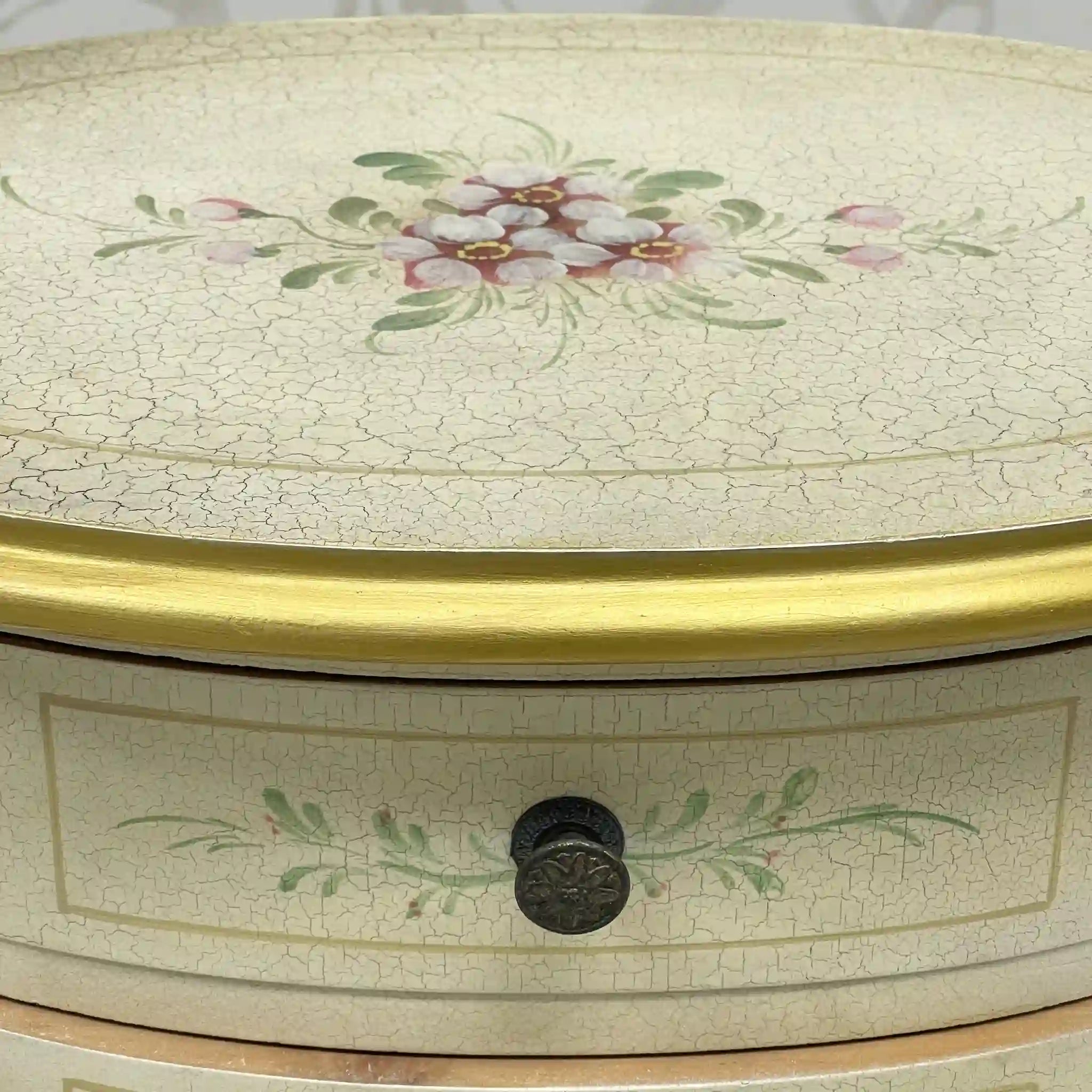 Side Chest / Late 20th Century / Wood / Cabriole Legs, Floral, Gilt, Hand-Painted / [Antique]