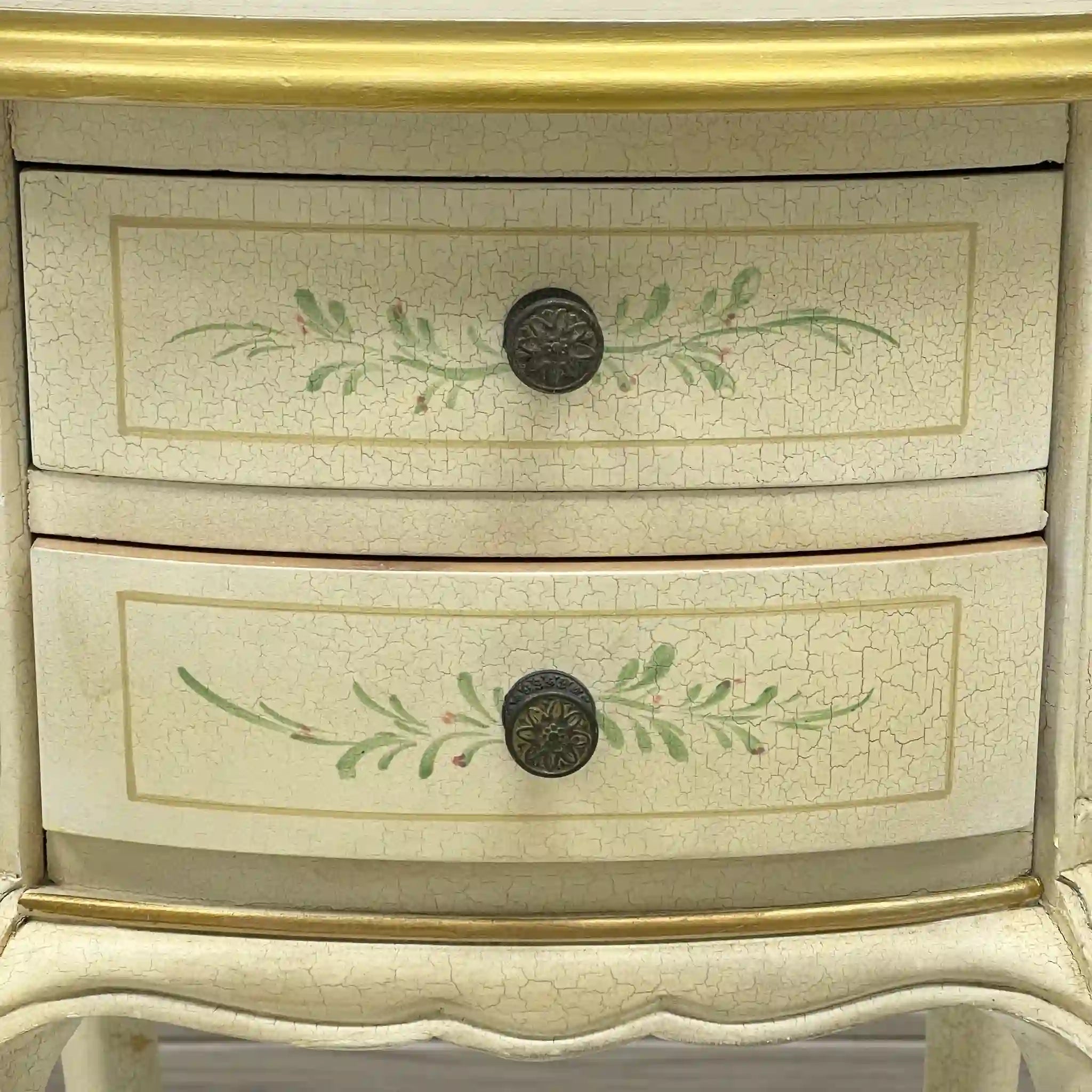 Side Chest / Late 20th Century / Wood / Cabriole Legs, Floral, Gilt, Hand-Painted / [Antique]