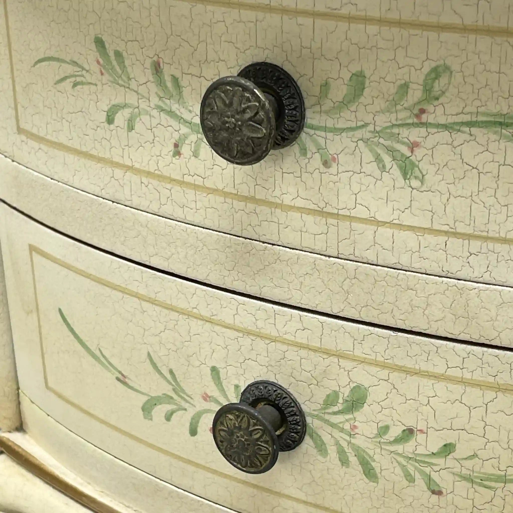 Side Chest / Late 20th Century / Wood / Cabriole Legs, Floral, Gilt, Hand-Painted / [Antique]