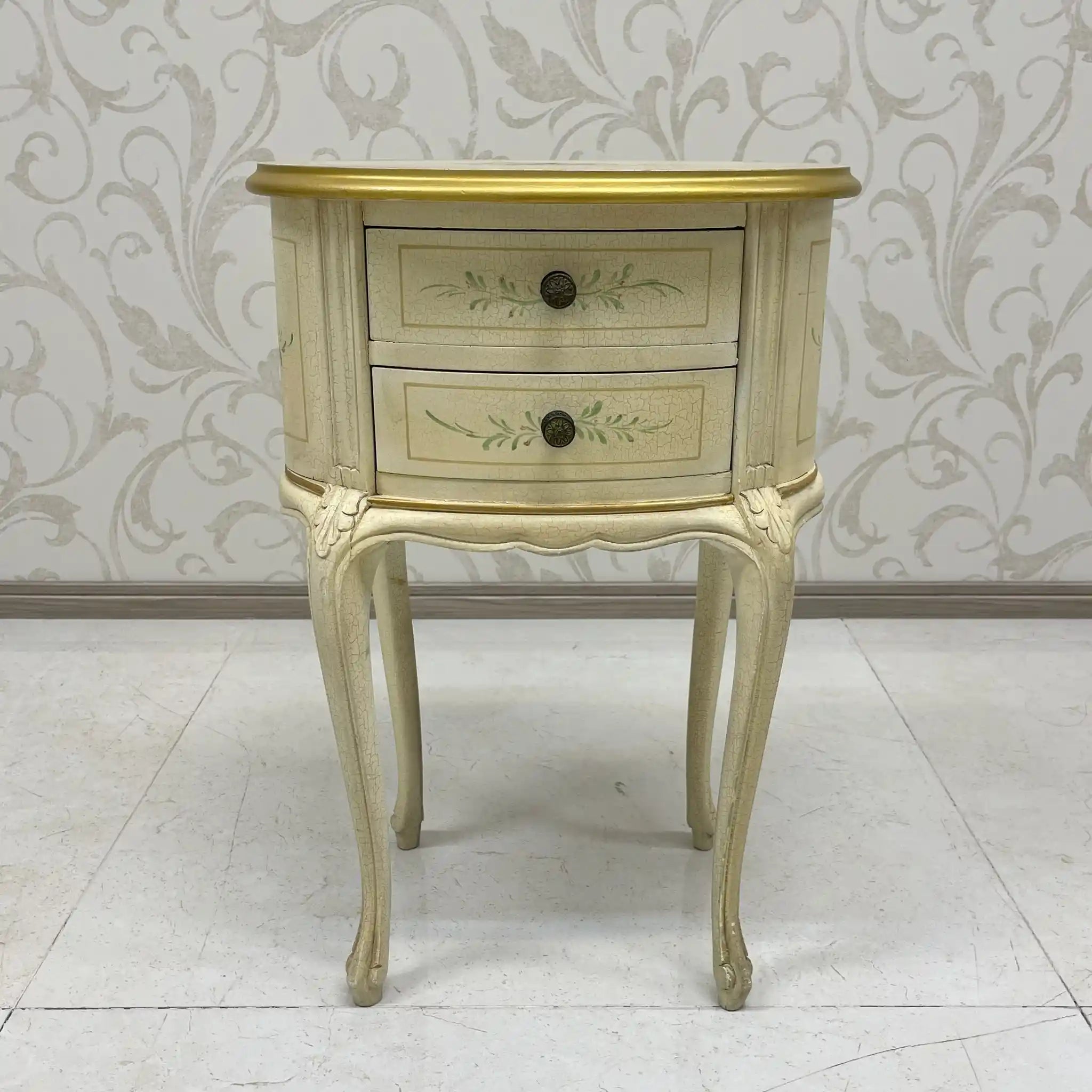 Side Chest / Late 20th Century / Wood / Cabriole Legs, Floral, Gilt, Hand-Painted / [Antique]