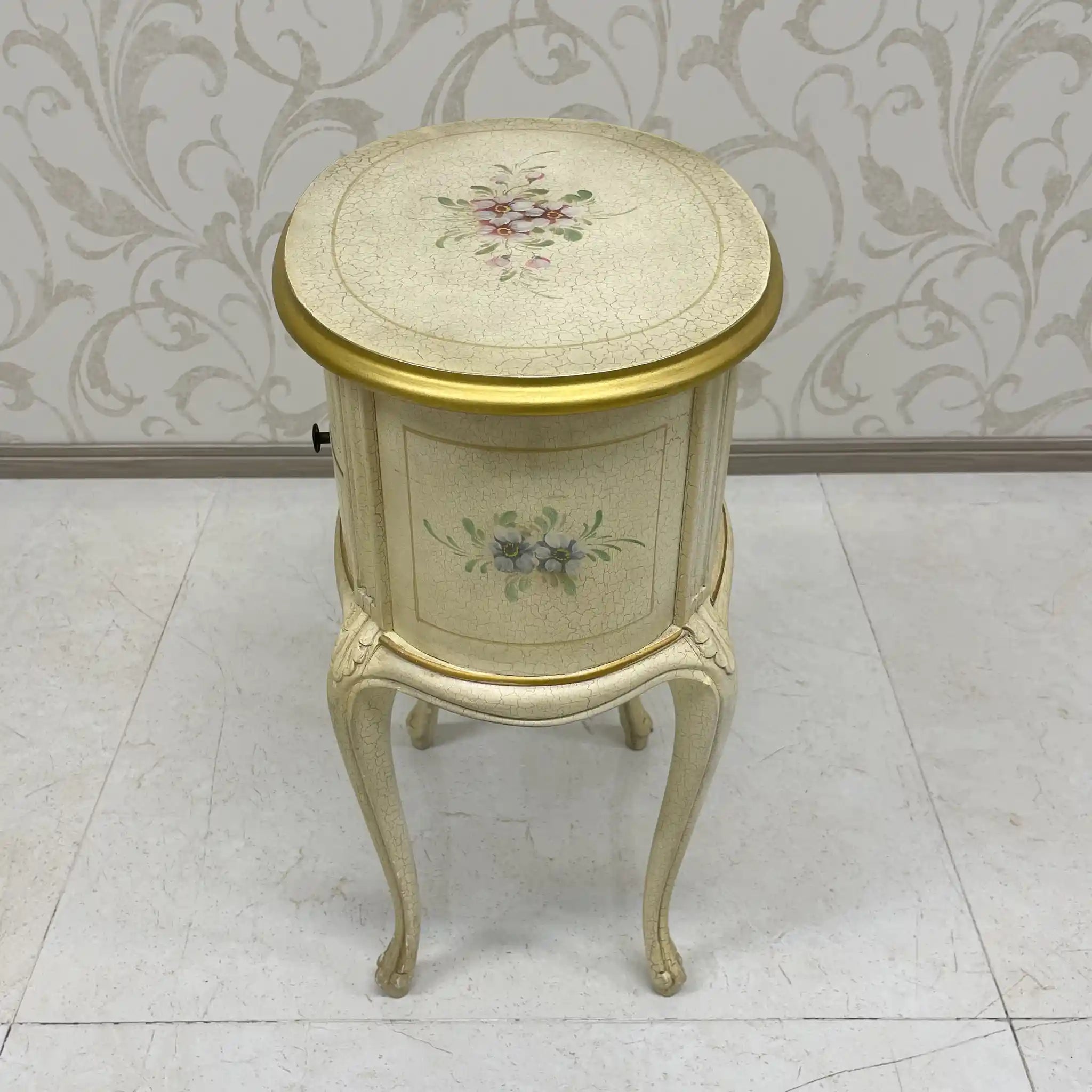 Side Chest / Late 20th Century / Wood / Cabriole Legs, Floral, Gilt, Hand-Painted / [Antique]