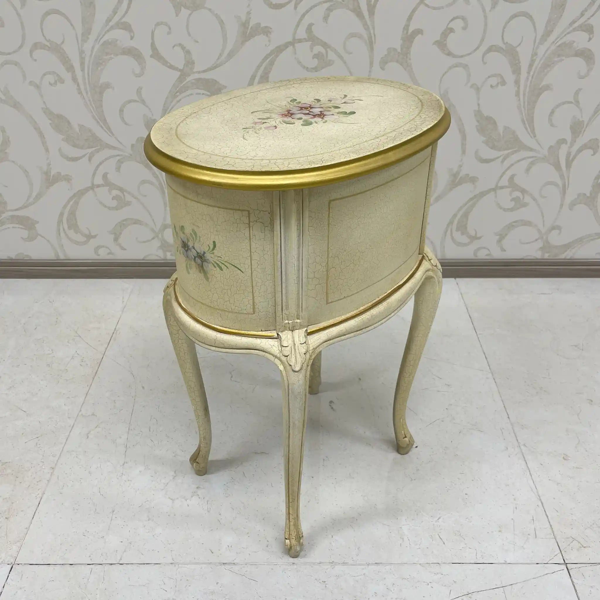 Side Chest / Late 20th Century / Wood / Cabriole Legs, Floral, Gilt, Hand-Painted / [Antique]