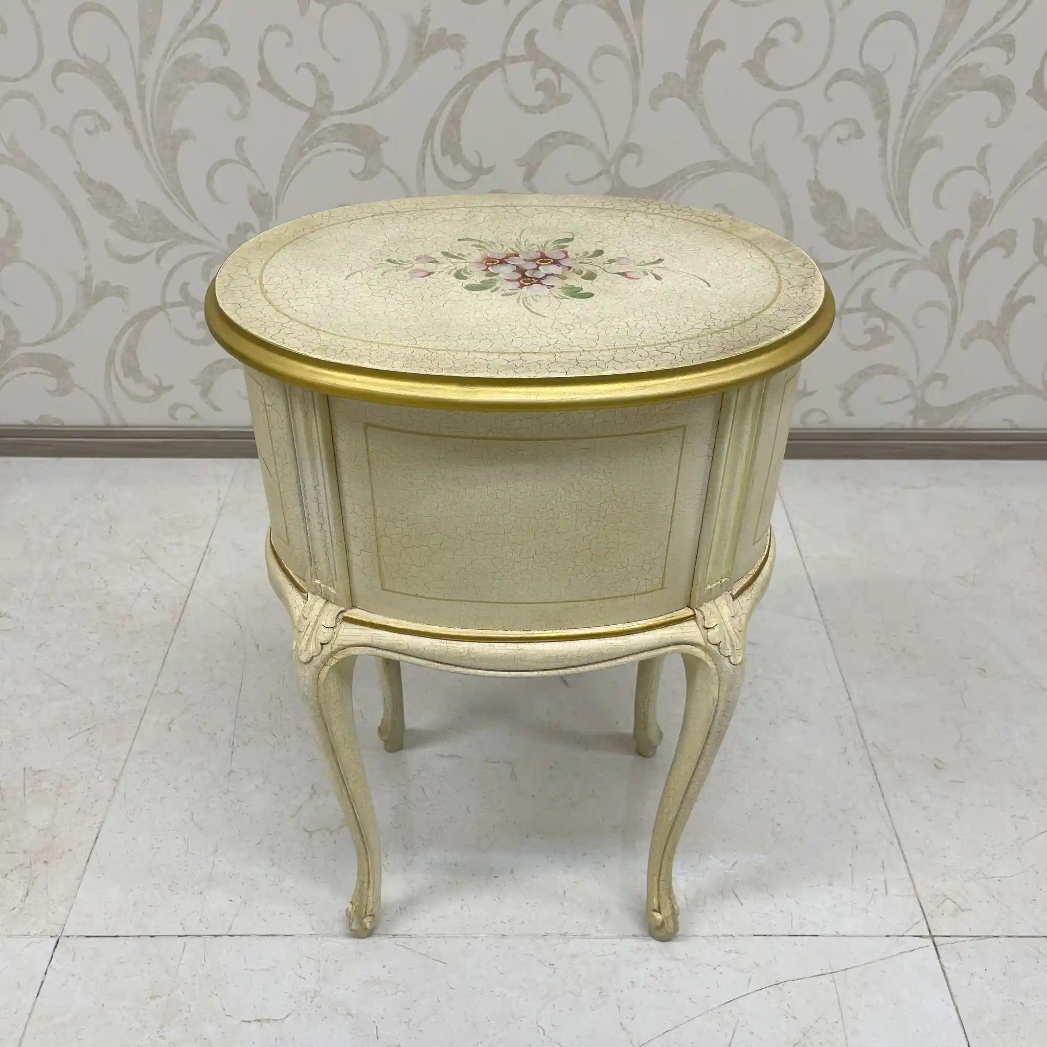 Side Chest / Late 20th Century / Wood / Cabriole Legs, Floral, Gilt, Hand-Painted / [Antique]