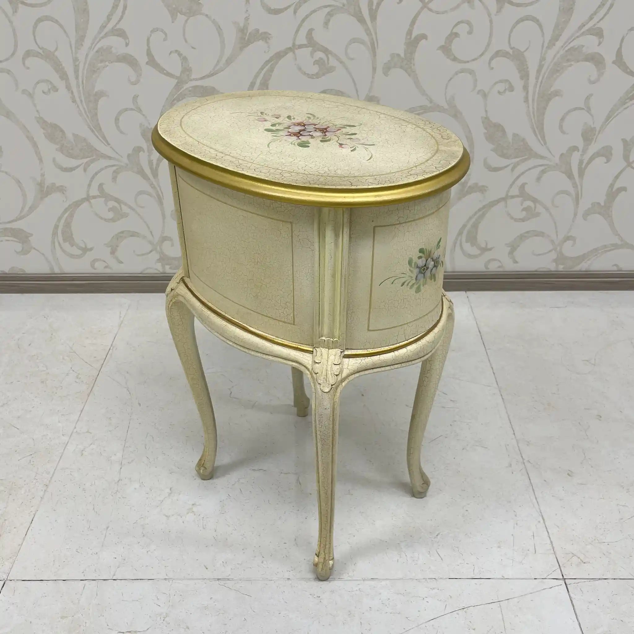 Side Chest / Late 20th Century / Wood / Cabriole Legs, Floral, Gilt, Hand-Painted / [Antique]