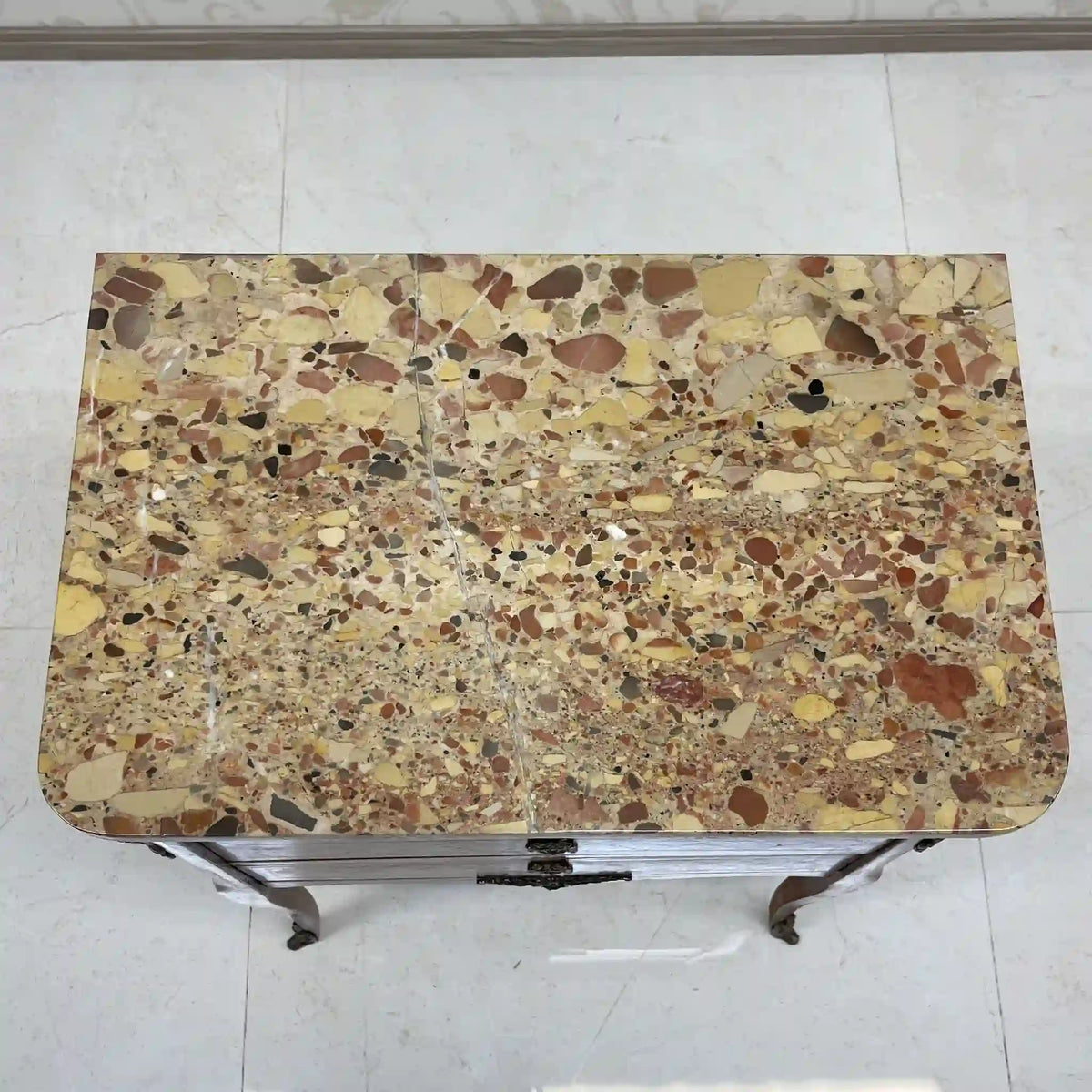 Side chest / Louis XV style / France / Inlay (marquetry), marble top, cat legs / [Antique]