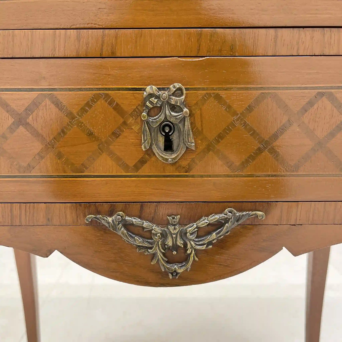Side chest / Louis XV style / France / Inlay (marquetry), marble top, cat legs / [Antique]